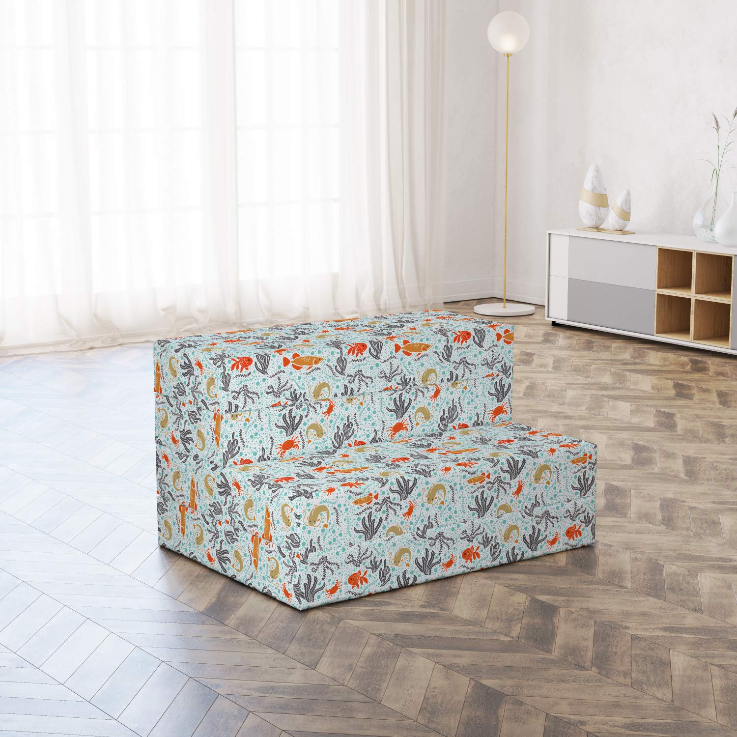 Ambesonne Marine Foldable Mattress - Ocean Bubbles & Reef Design, 74.8