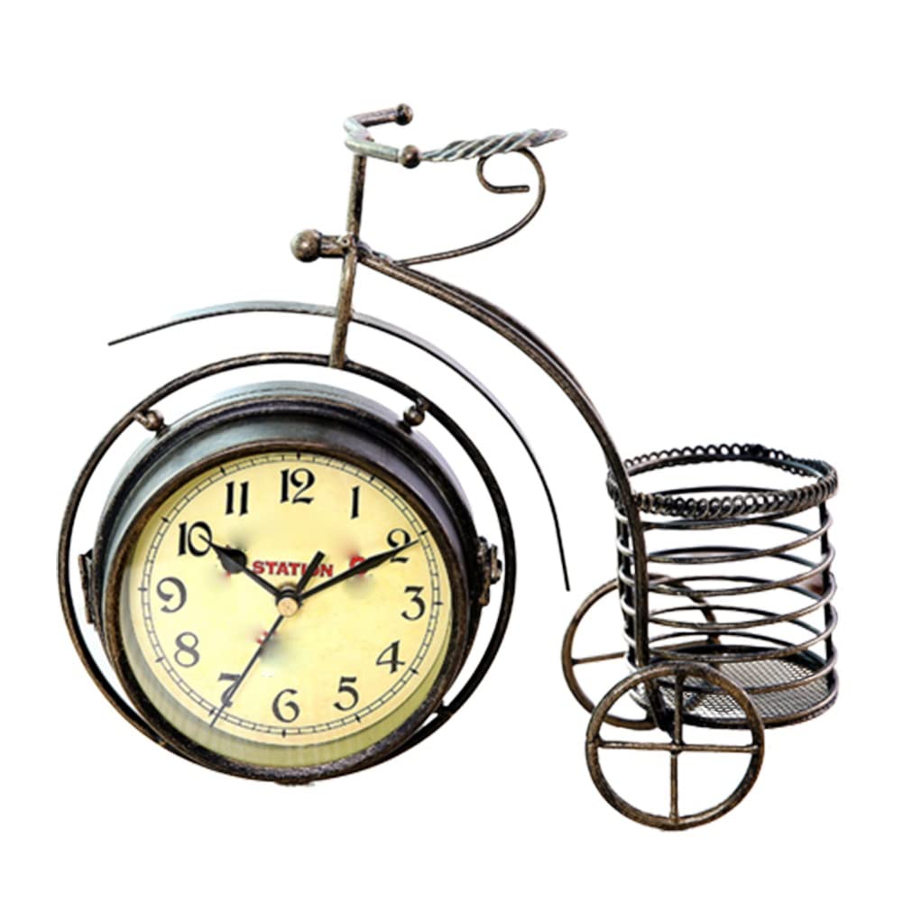 Vintage Silent Iron Bike Bicycle Clock - Retro Table Alarm Clock for Office & Home Decor | Perfect for Cycling Enthusiasts, Living Room & Bedroom Decoration