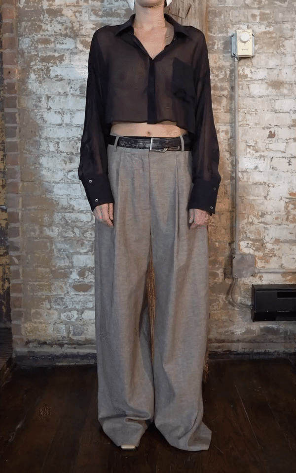 Black Cropped Oversized Chiffon Button Up Shirt for Women - Elegant Casual Blouse for Summer, Beach, and Office Wear