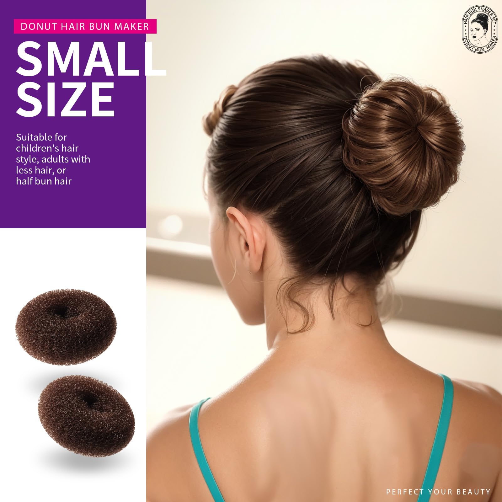 Teenitor Donut Hair Bun Maker Set - 7 Sizes (XL, Large, Medium, Small) with 5 Elastic Bands & 20 Hair Pins - Dark Brown | Perfect for Updos, Ponytails & Wedding Hairstyles