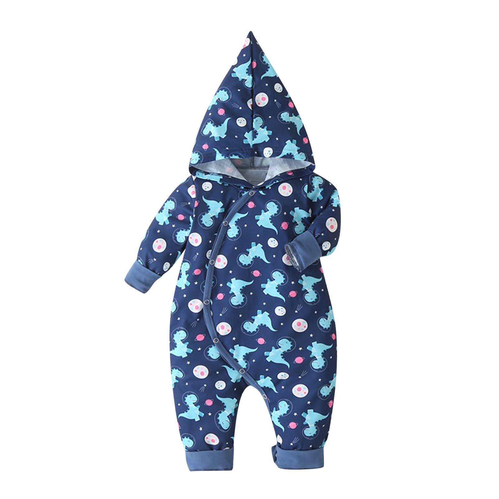 Dinosaur Print Hoodie Romper for Baby Boys & Girls - Cute Cartoon Jumpsuit with Hood - Soft & Comfortable Infant Outfit (18 Months) - Perfect for Playtime, Daycare & Photo Shoots