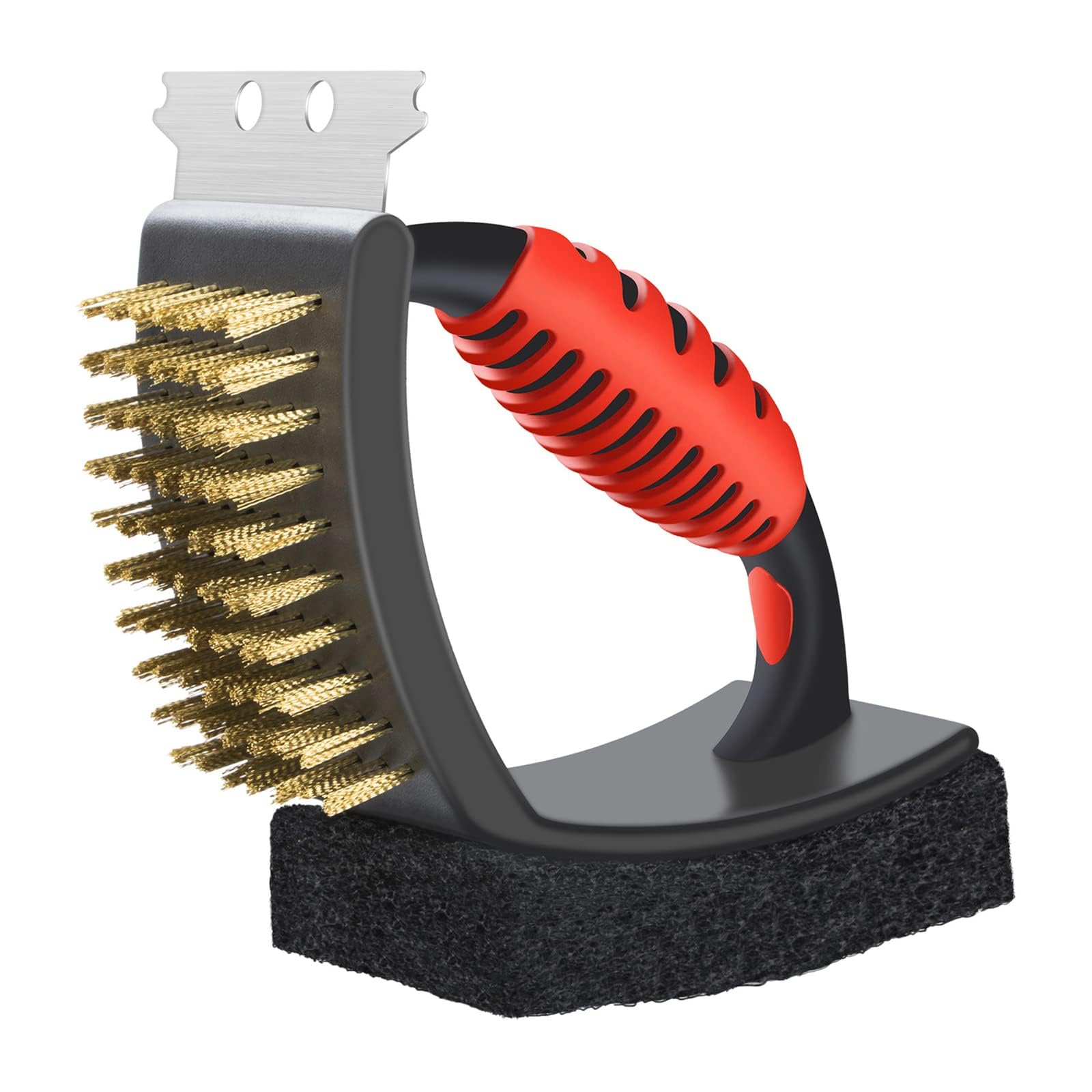 QBLEEV Stainless Steel Triangle Bird Cage Cleaner Brush Set - Multi-Function Copper Bristle, Lightweight & Durable - Includes Cleaning Brush (Red) - Perfect for Cleaning Bird Cages, Small Animal Habitats, and Pet Accessories