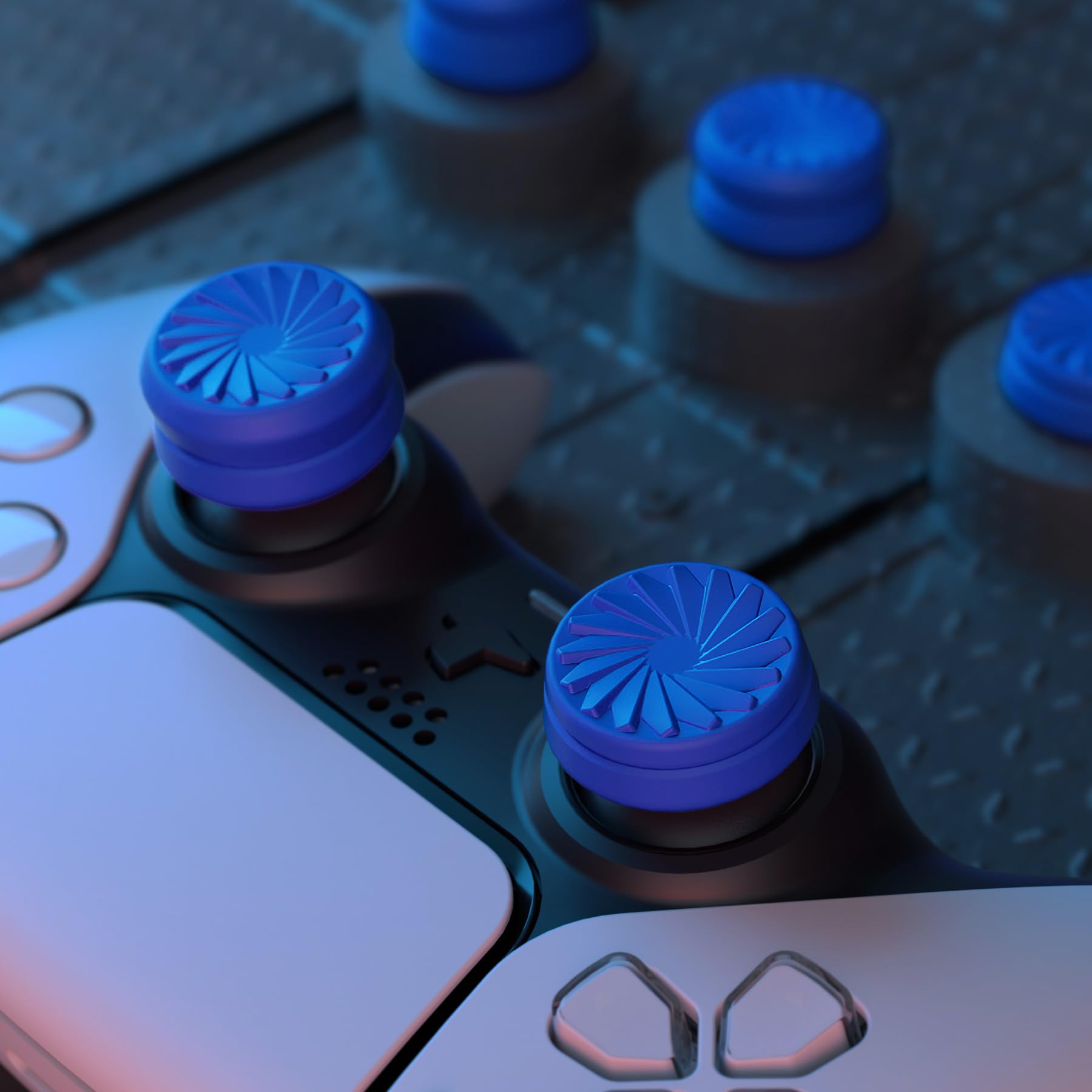 PlayVital 3 Height Thumbstick Caps for PS5, PS4, Xbox Core Wireless Controller, Xbox One, Elite Series 2 & Switch Pro - Blue Turbine Design - Enhanced Grip & Comfort for Gaming - Perfect for FPS, Racing & Long Gaming Sessions