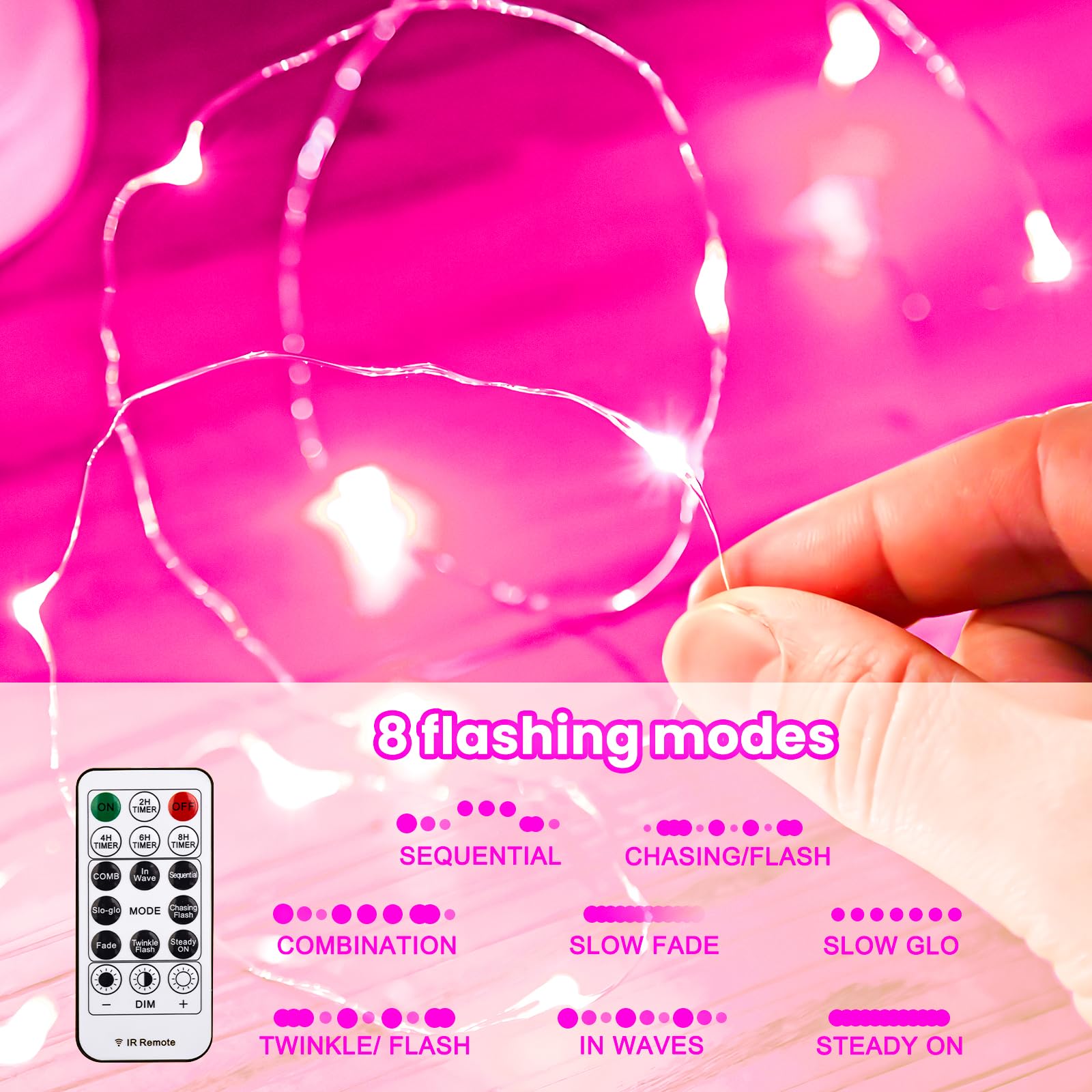 300 LED Pink Fairy Curtain Lights with Remote - 8 Lighting Modes & Timer, 9.8x9.8ft USB Plug-in String Lights for Bedroom, Outdoor, Wedding, Party, Garden Decor | Romantic Ambiance, Holiday & Event Lighting