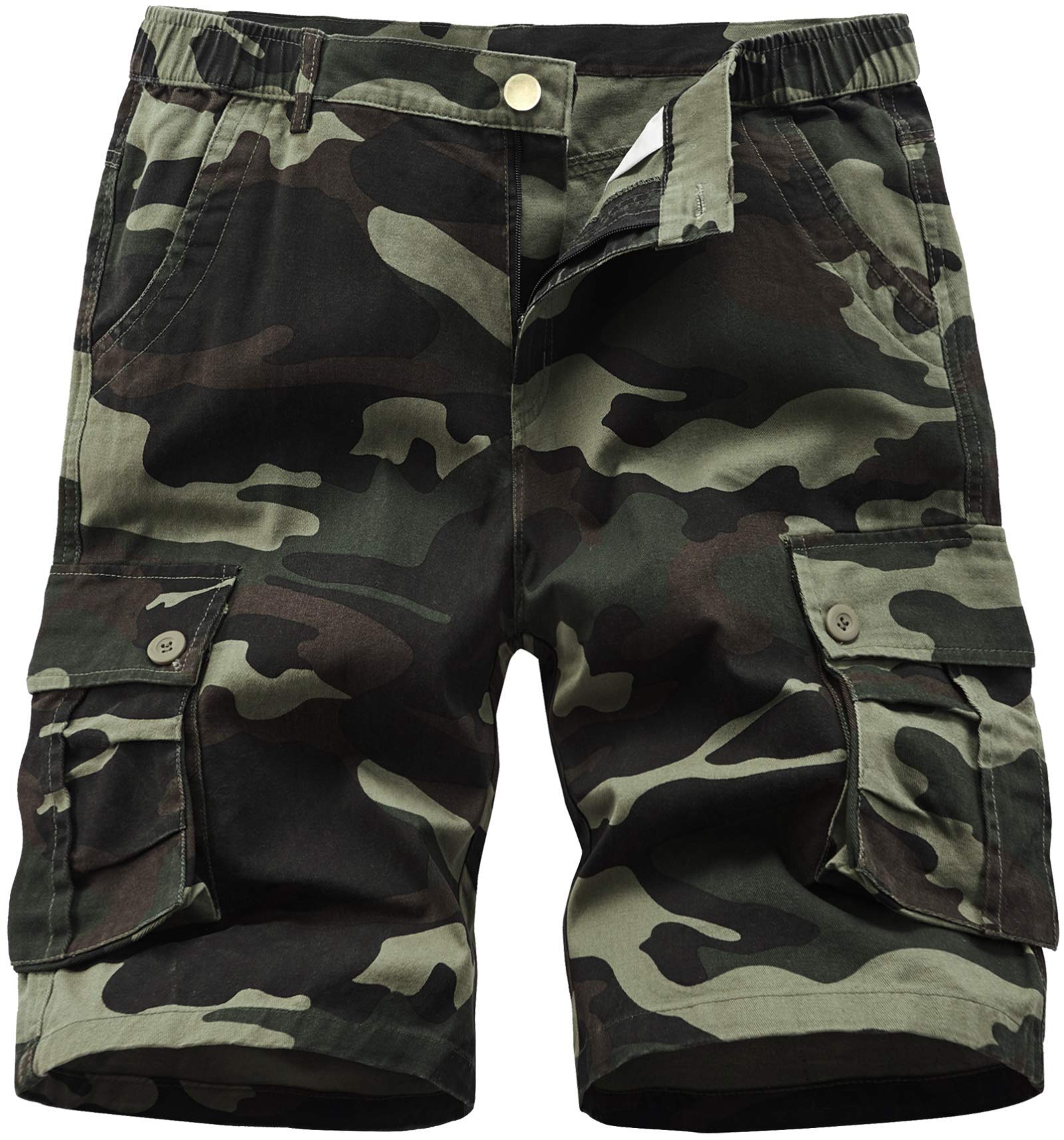 Vcansion Men's Cargo Shorts - Breathable Cotton Camouflage Shorts with Elastic Waist & Multiple Pockets | Perfect for Hiking, Camping, and Outdoor Adventures