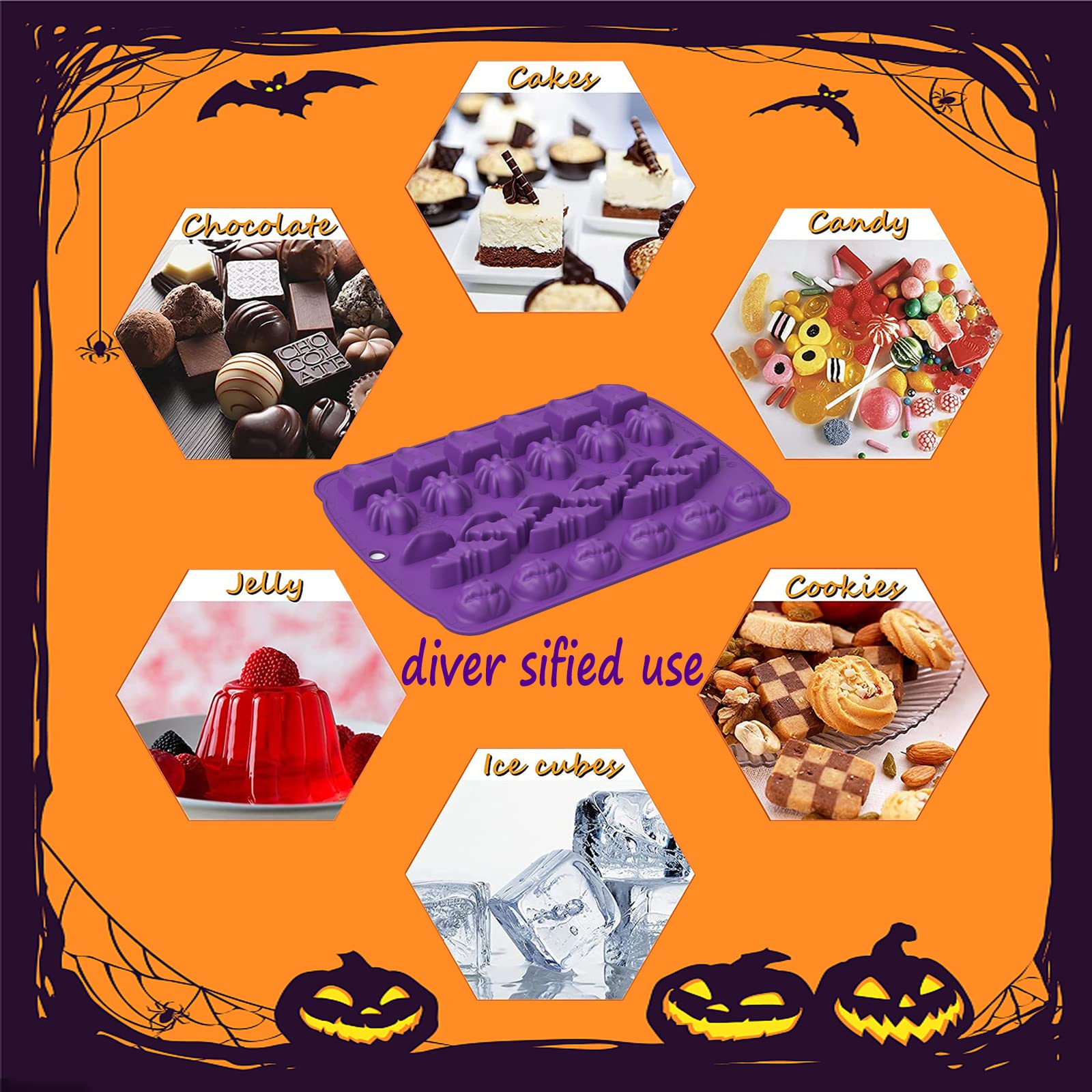 5-in-1 Halloween Silicone Candy Mold Set for Gummies, Chocolates & Jello - Reusable Baking Molds for DIY Halloween Treats, Cupcakes & Party Desserts (2 Pack) - Perfect for Halloween Parties, Home Baking & Holiday Gift Making
