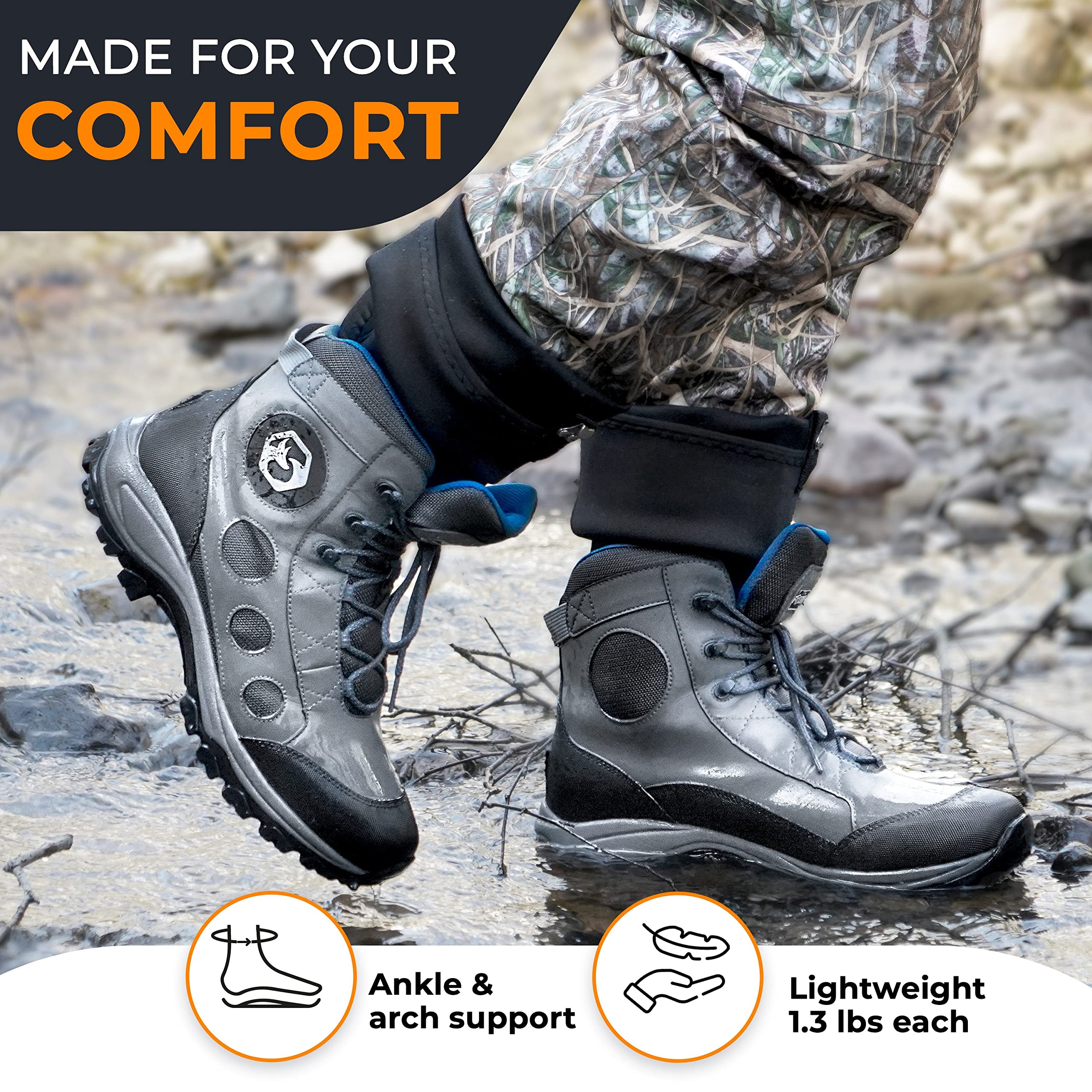 Foxelli Men's Lightweight Wading Boots for Fly Fishing - Non-Slip Rubber Sole Water Shoes for Stream & River Fishing | Perfect for Wading, Hiking & Outdoor Adventures