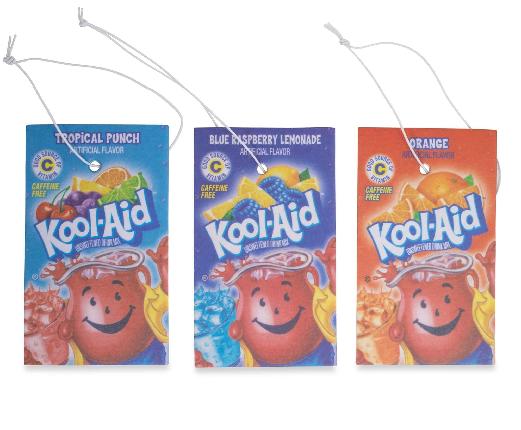 Kool-Aid Packet Car Air Freshener Set of 3 - Tropical Punch, Blue Raspberry & Orange Scents | Long-Lasting Odor Eliminator for Car, Home & Office | Perfect for Road Trips, Work Spaces & Small Rooms