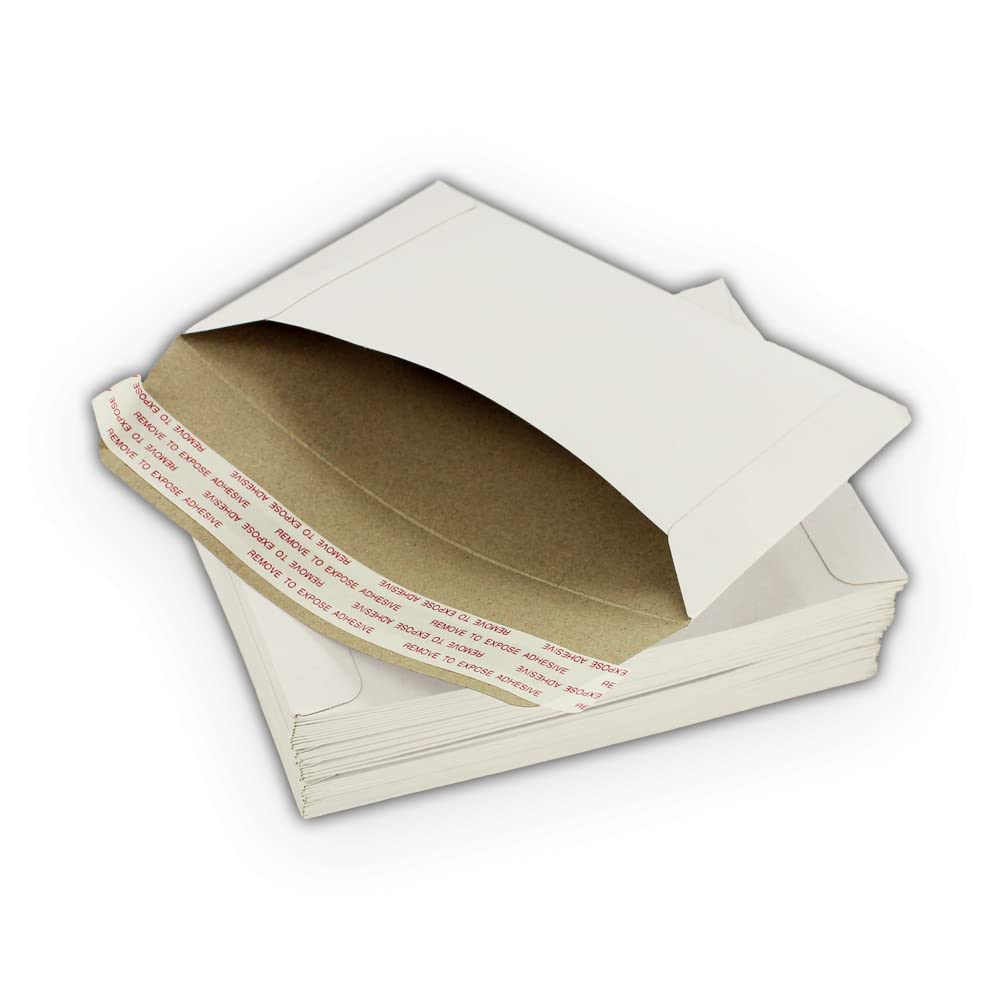 200 Pack EcoSwift 12.5 x 9.5 Inch White Rigid Photo Mailers - Self Seal Cardboard Envelopes for Photos, Documents & Artwork - Perfect for Mailing, Shipping & Protecting Flat Items