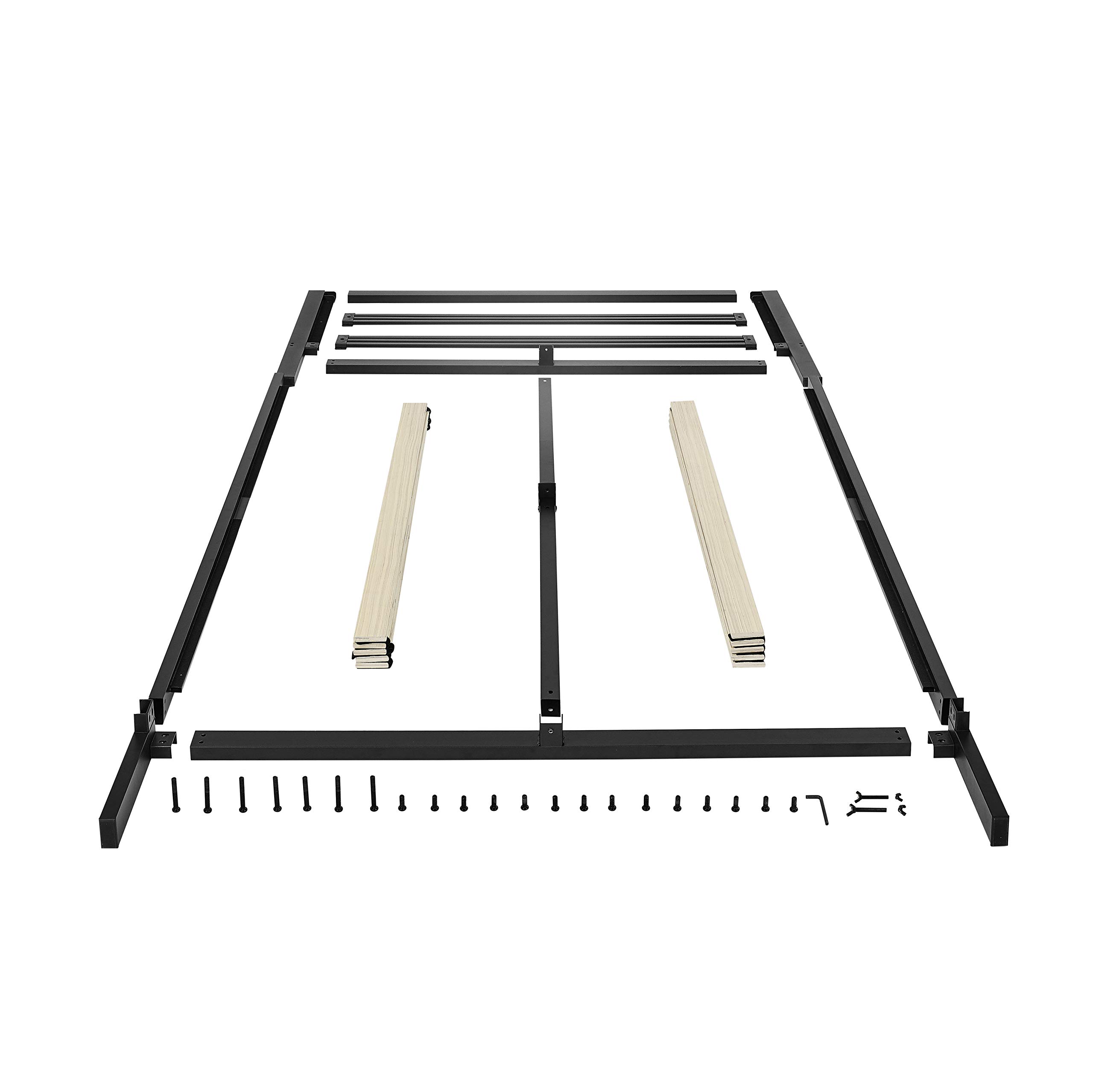Amazon Basics Metal Bed Frame with Modern Industrial Design Headboard - 14 Inch Height for Under-Bed Storage - Wood Slats Support - Easy Assembly Queen Size Bed in Black - Perfect for Small Apartments, Dorm Rooms & Guest Bedrooms
