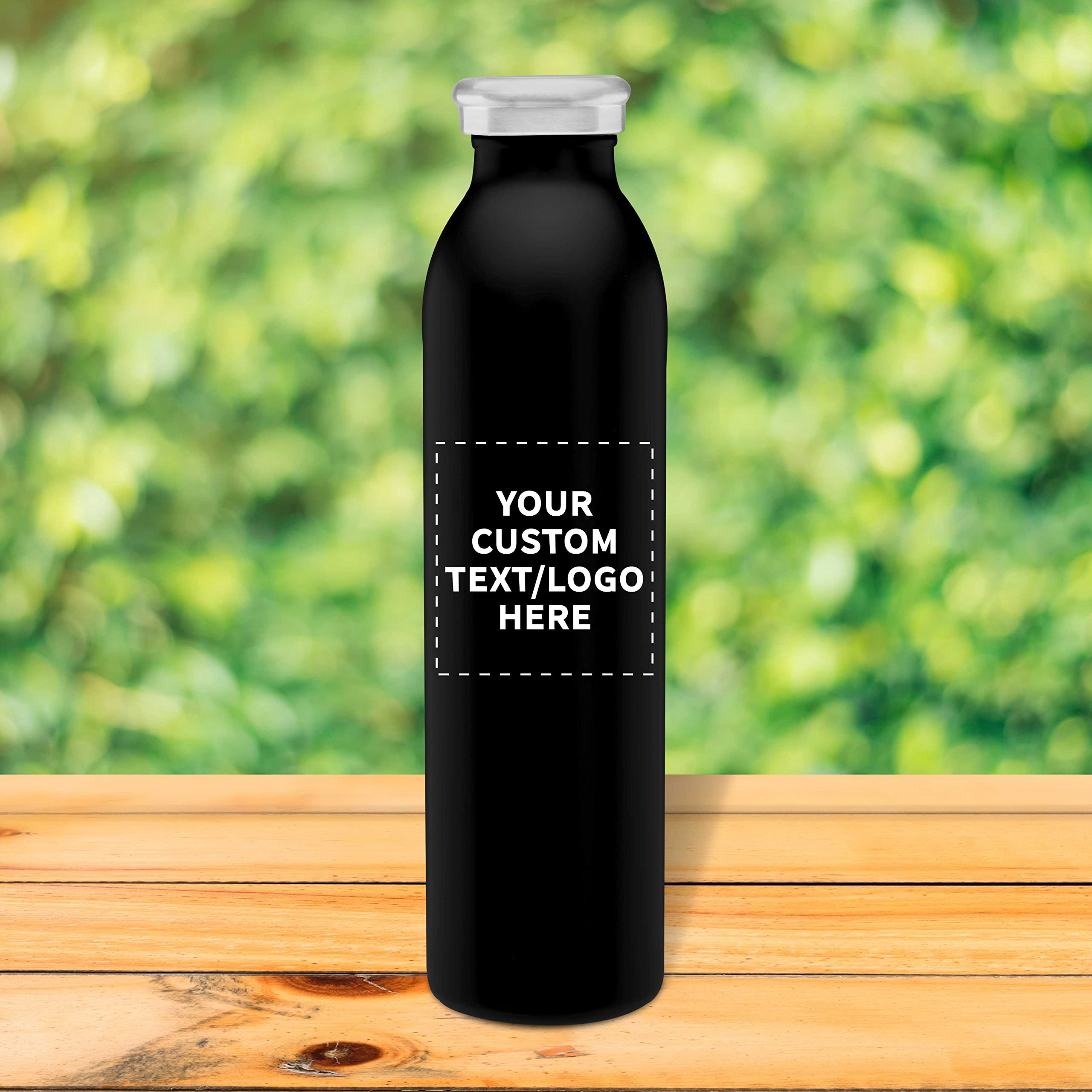 Custom Stainless Steel Water Bottles 20 oz (Set of 12) - Double Wall Vacuum Insulated, Personalized Bulk Pack for Hot & Cold Beverages - Black - Perfect for Office, Gym, Hiking and Outdoor Activities
