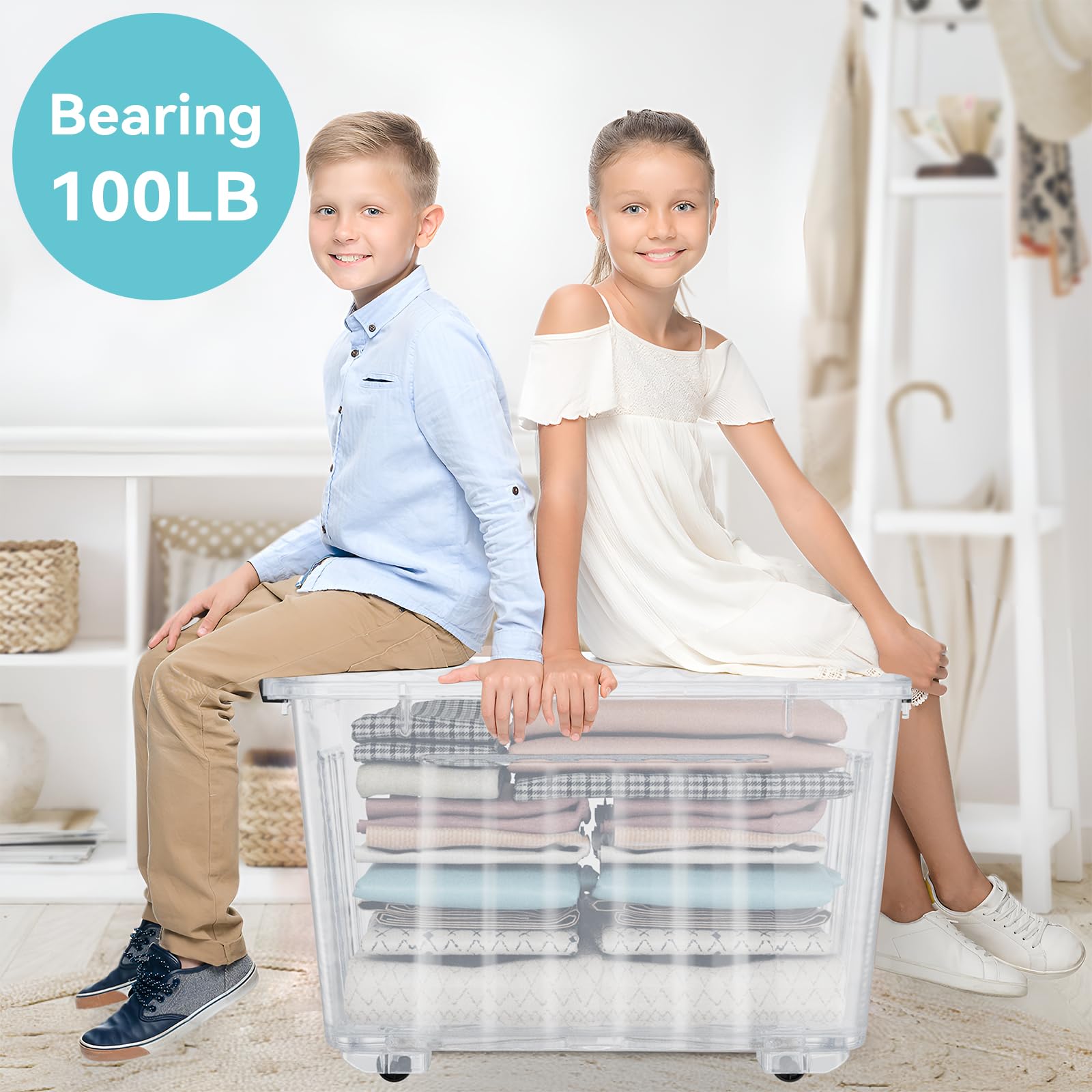 Nazhura 97 Quart Clear Plastic Storage Bin - Stackable & Nestable Storage Box with Secure Latching Lids (4-Pack) - Perfect for Home Organization, Garage Storage, and Moving Supplies