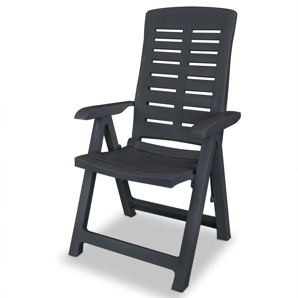 2-Pack Reclining Garden Chairs - Durable Plastic Patio Lounge Chairs in Anthracite Gray for Backyard, Poolside & Outdoor Relaxation
