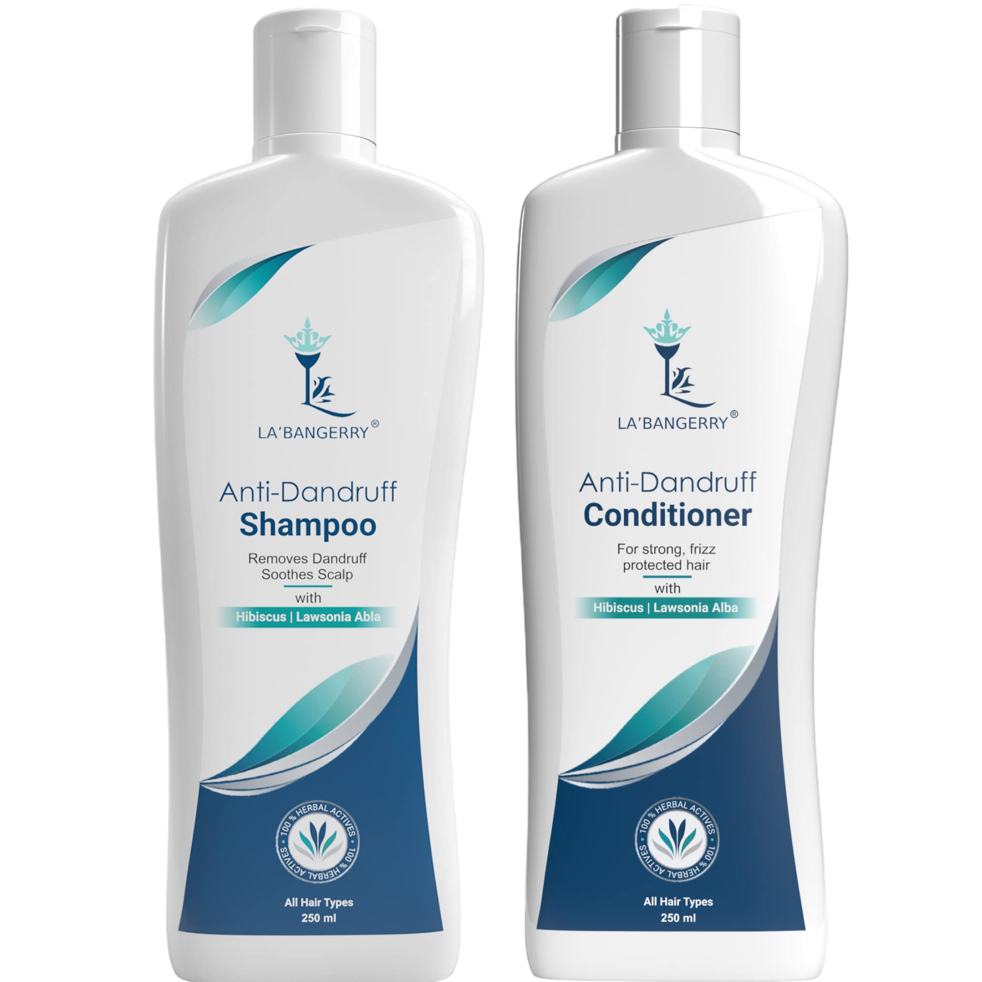 LA'BANGERRY Anti Dandruff Shampoo & Conditioner Set for Dry Scalp Treatment - Sulfate Free, Paraben Free with Hibiscus & Aloe Vera Extract - Dandruff Relief & Scalp Soothing for Men & Women (2 x 250ml) - Perfect for Daily Hair Care & Scalp Health Maintenance