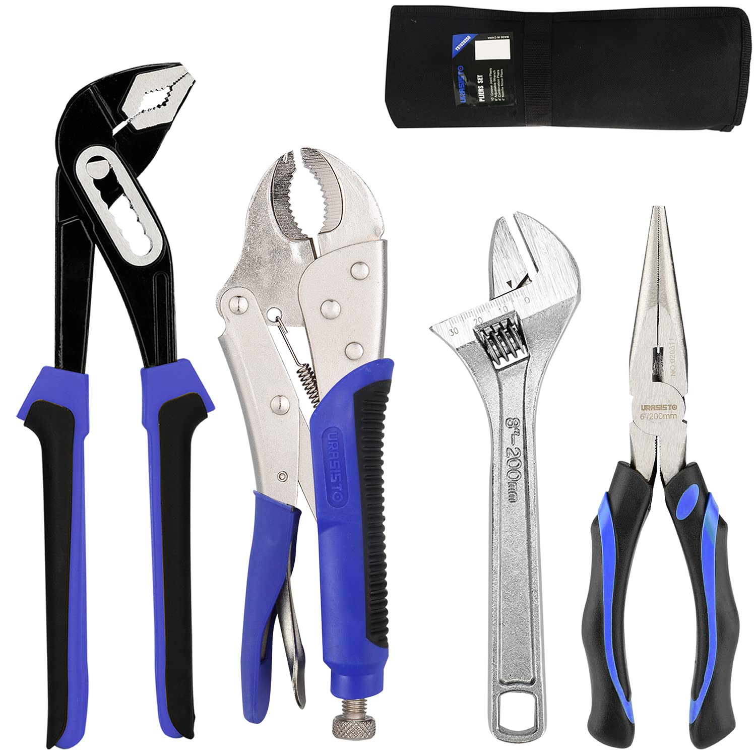 4-Piece Pliers Set - Home & Auto Repair Tool Kit for Men & DIY Enthusiasts | Includes Groove Joint, Long Nose, Diagonal Cutting & Locking Pliers | Adjustable Wrench & Linesman Pliers | Durable Storage Pouch | Perfect for Plumbing, Electrical Work & General Maintenance