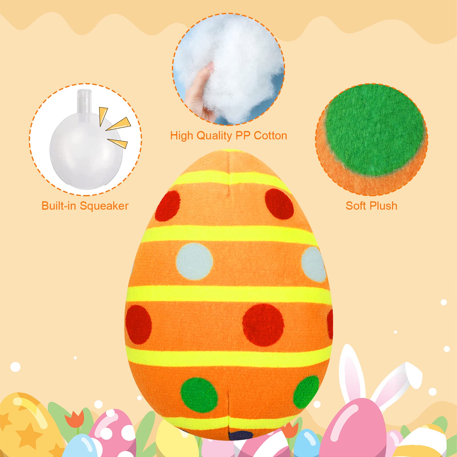 YUEPET 3 Pack Easter Egg Dog Chew Toys - Squeaky Plush Puppy Toys for Small & Medium Dogs, Teeth Cleaning & Anxiety Relief - Perfect Easter Gift for Puppies (3 Eggs) | Great for Playtime, Training Rewards & Holiday Gifting