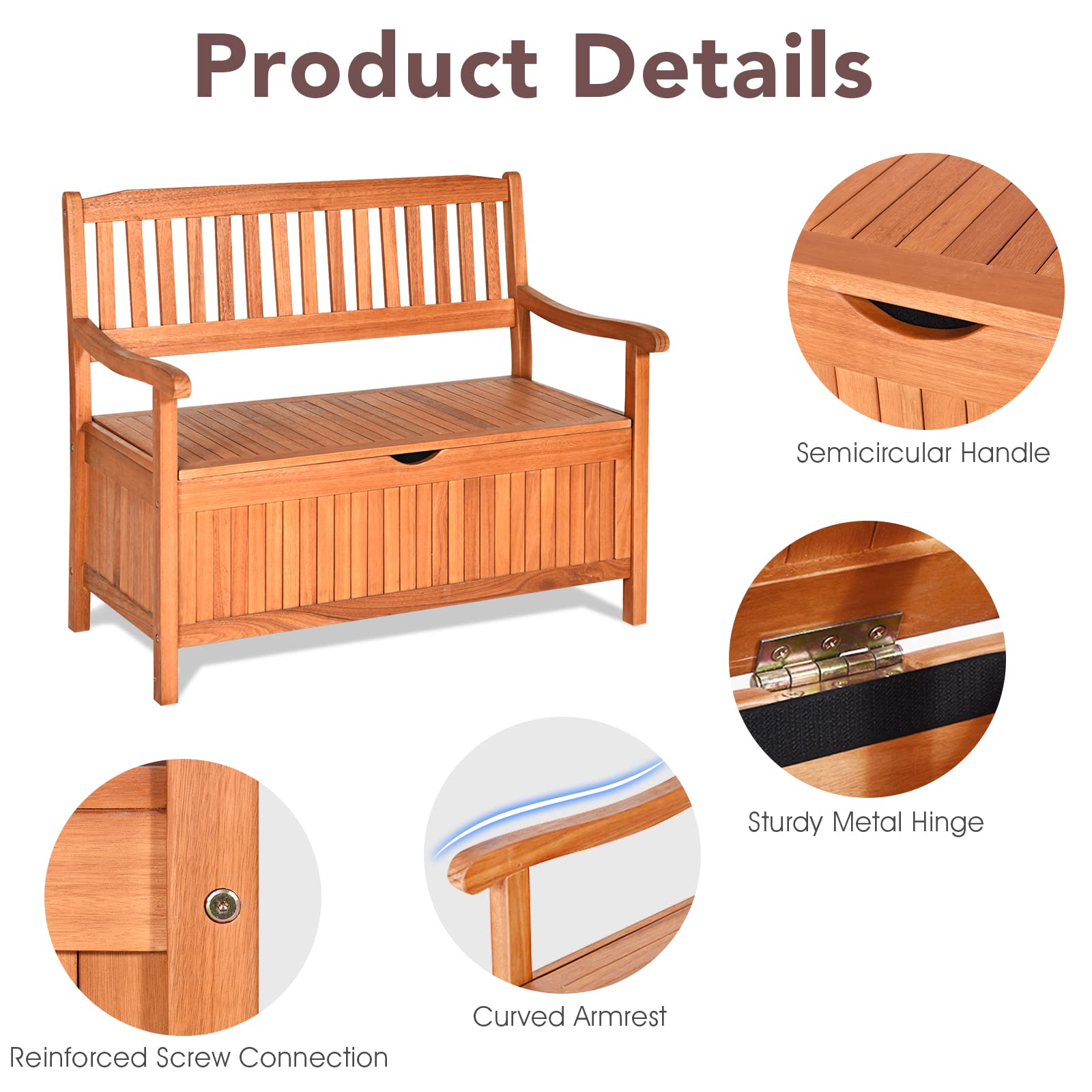 **HAPPYGRILL 33 Gal Outdoor Storage Bench - Wooden Deck Box with Removable Dustproof Liner, Multi-Functional Seating Furniture for Courtyard, Garden, Poolside & Patio**    *(Perfect for Storing Cushions, Toys, and Outdoor Essentials While Providing Extra Seating Space!)*