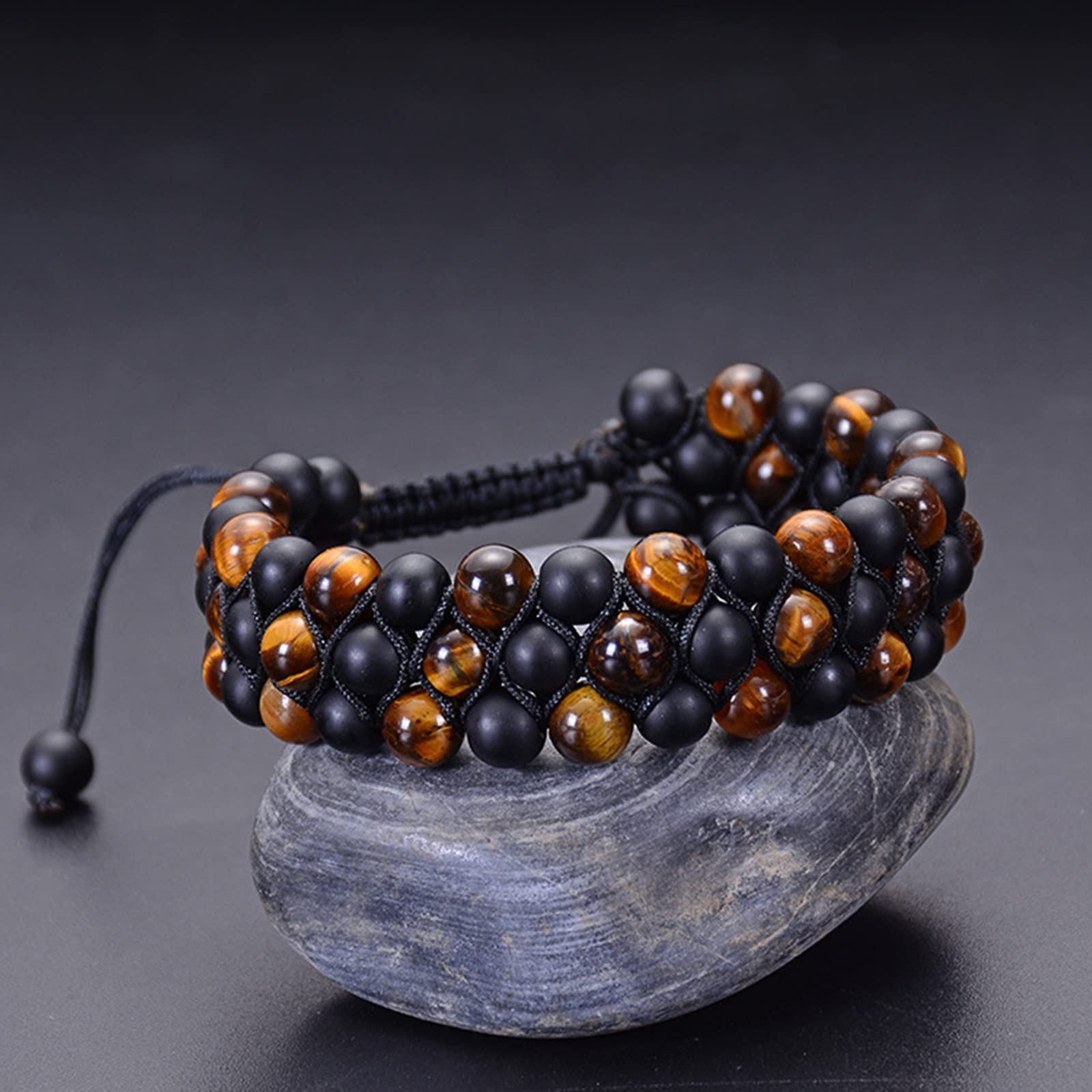 BCughia Beaded Bracelet for Women & Men - 3 Layer Lava Stone Multi-Row Adjustable Braided Bead Bracelet Set - Boho Chic Jewelry Gift for Birthday, Anniversary | Perfect for Everyday Wear, Yoga & Meditation