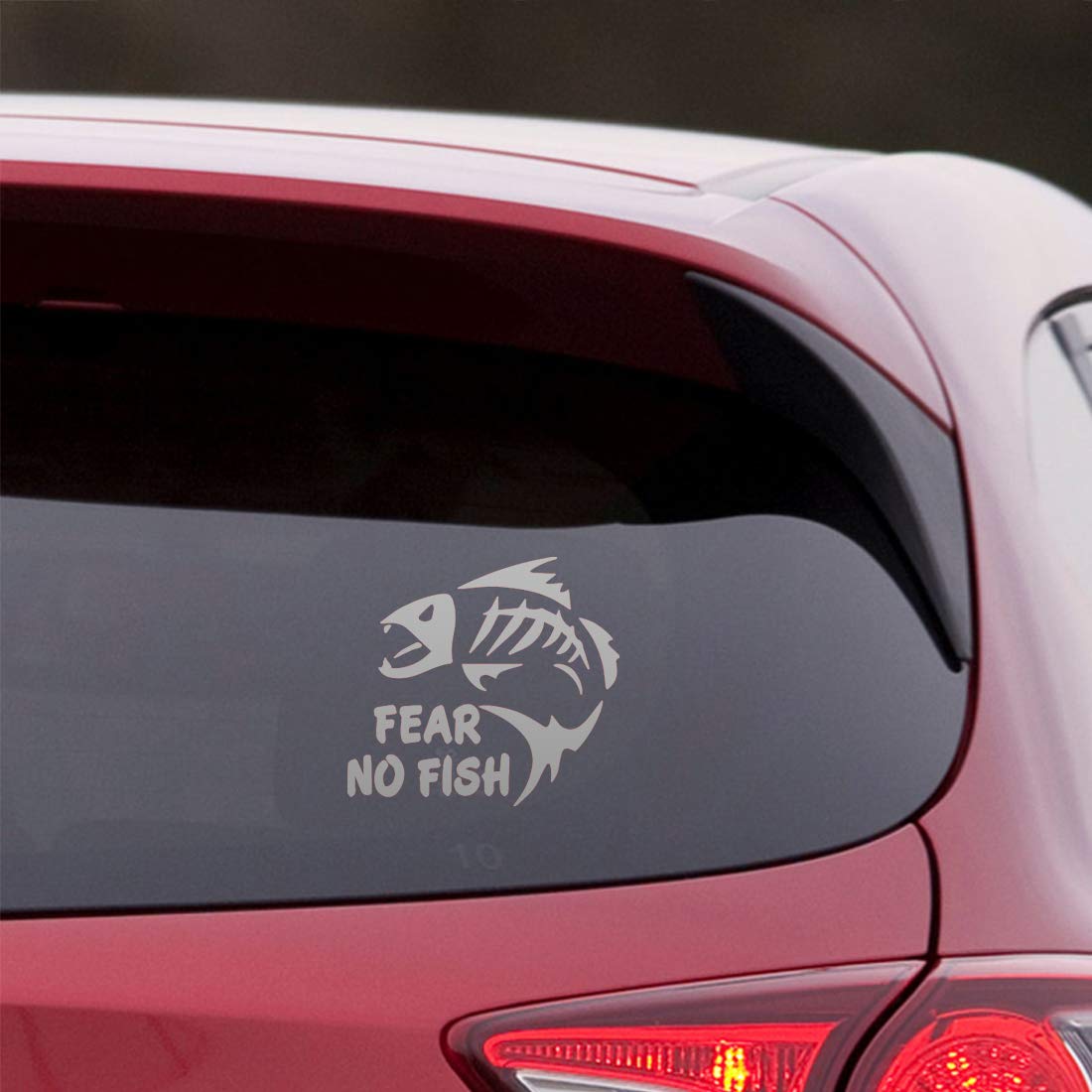 Premium Waterproof Vinyl Decal Stickers (Set of 2) - Fear NO Fish Metallic Silver Design for Laptop, Phone, Helmet, Car Window, Bumper, Mug, Cup, Door & Wall Decoration - Perfect for Outdoor Enthusiasts and Home Decor
