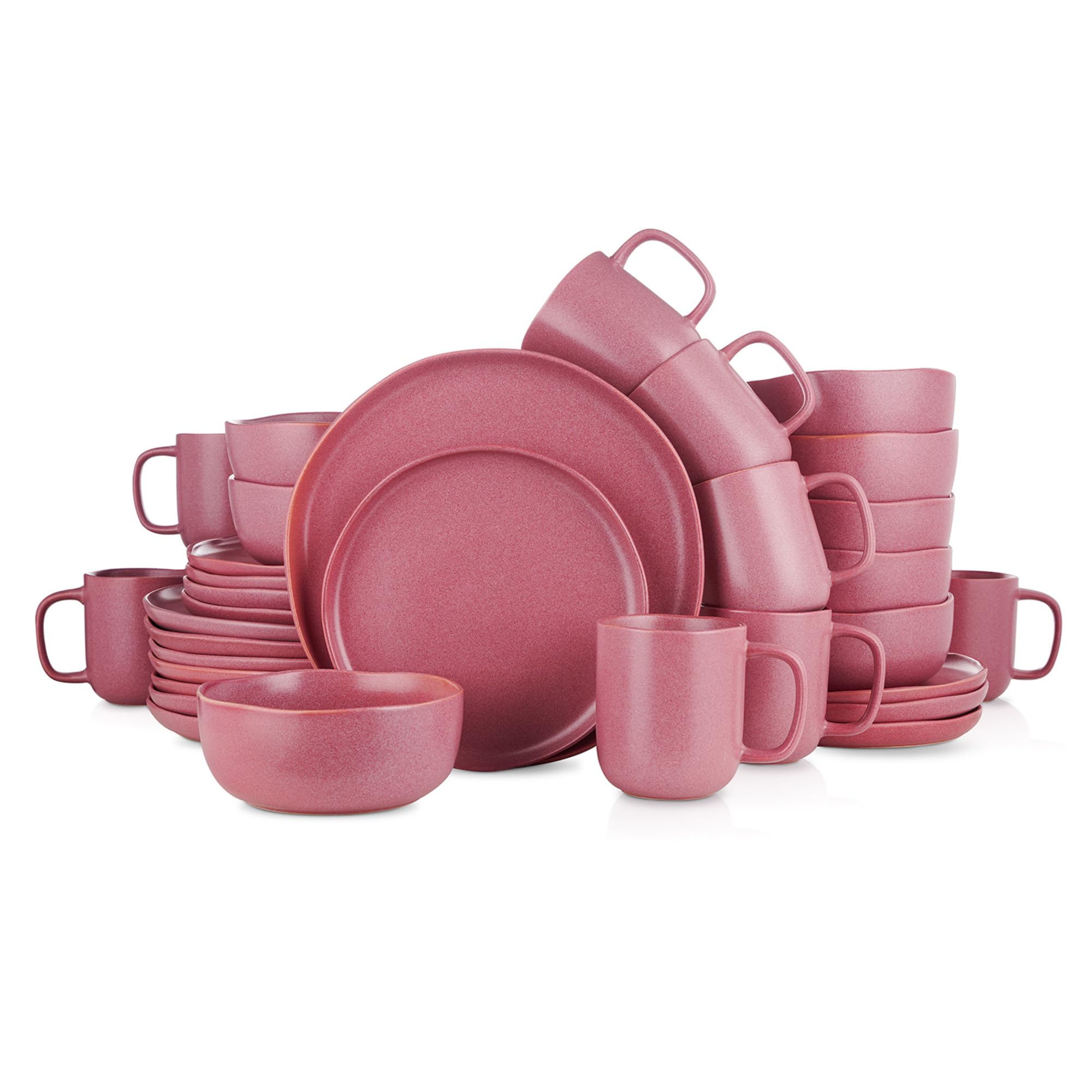 32-Piece Stoneware Dinnerware Set - Microwave & Dishwasher Safe Plates & Bowls for 8 - Reactive Glaze in Pink & White - Perfect for Family Dinners, Parties, and Everyday Use