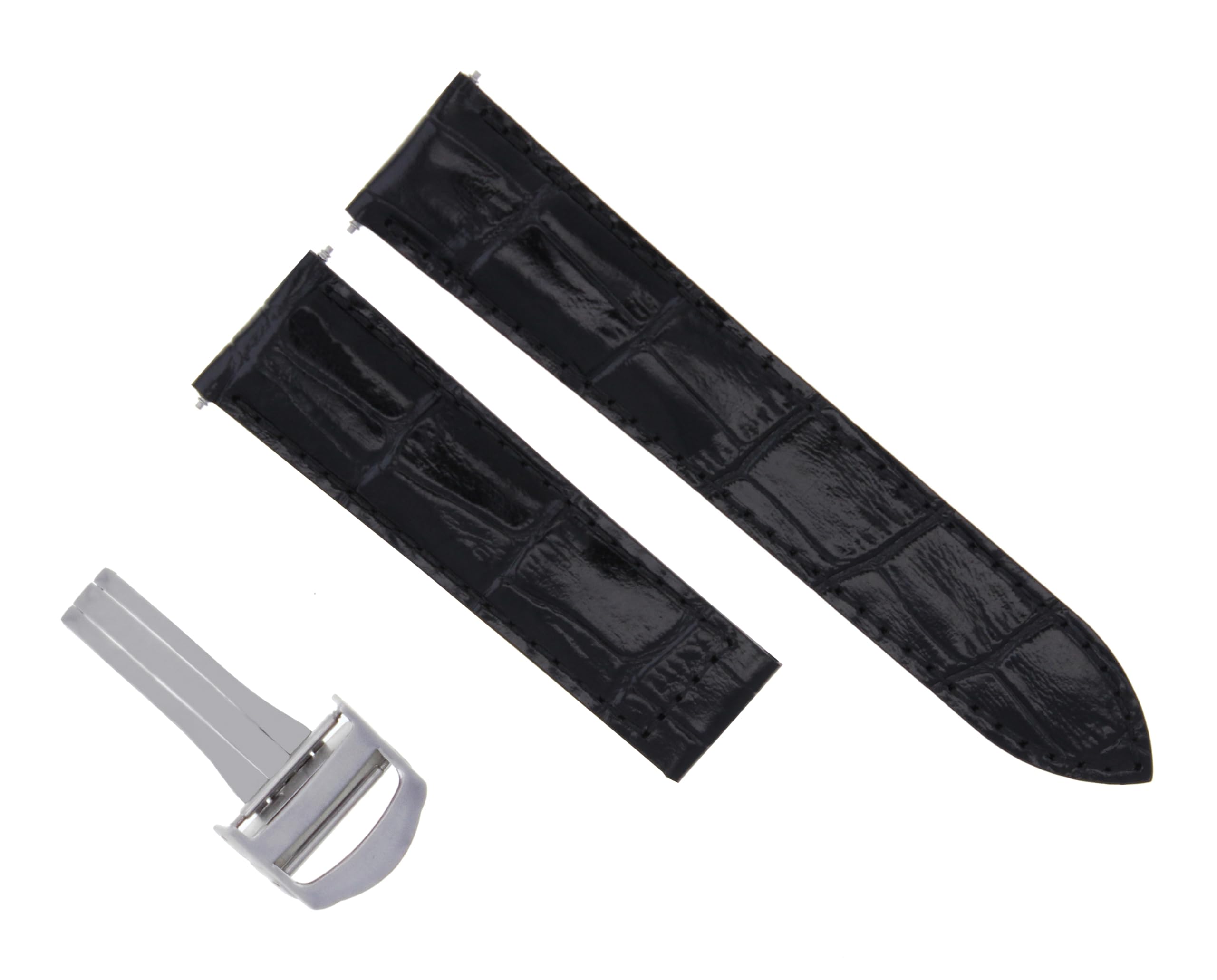 Genuine Leather Watch Band Strap for Cartier Tank - 20mm & 18mm Deployment Buckle Clasp - Black Replacement Strap | Perfect for Business, Formal Occasions & Everyday Wear