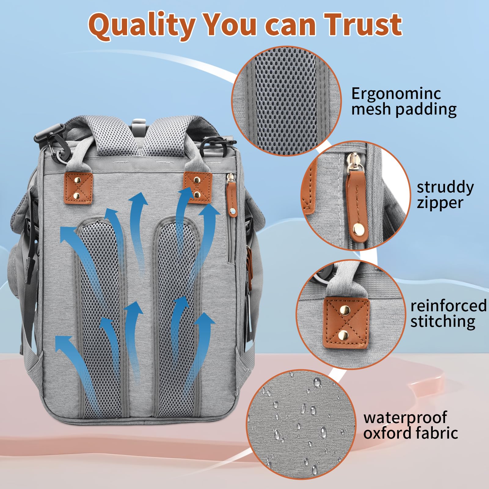 **Multifunctional Waterproof Diaper Backpack with Changing Station & USB Charging Port - Perfect Baby Shower Gift for Boys & Girls (Gray) - Ideal for Travel, Outings & Parenting Essentials**