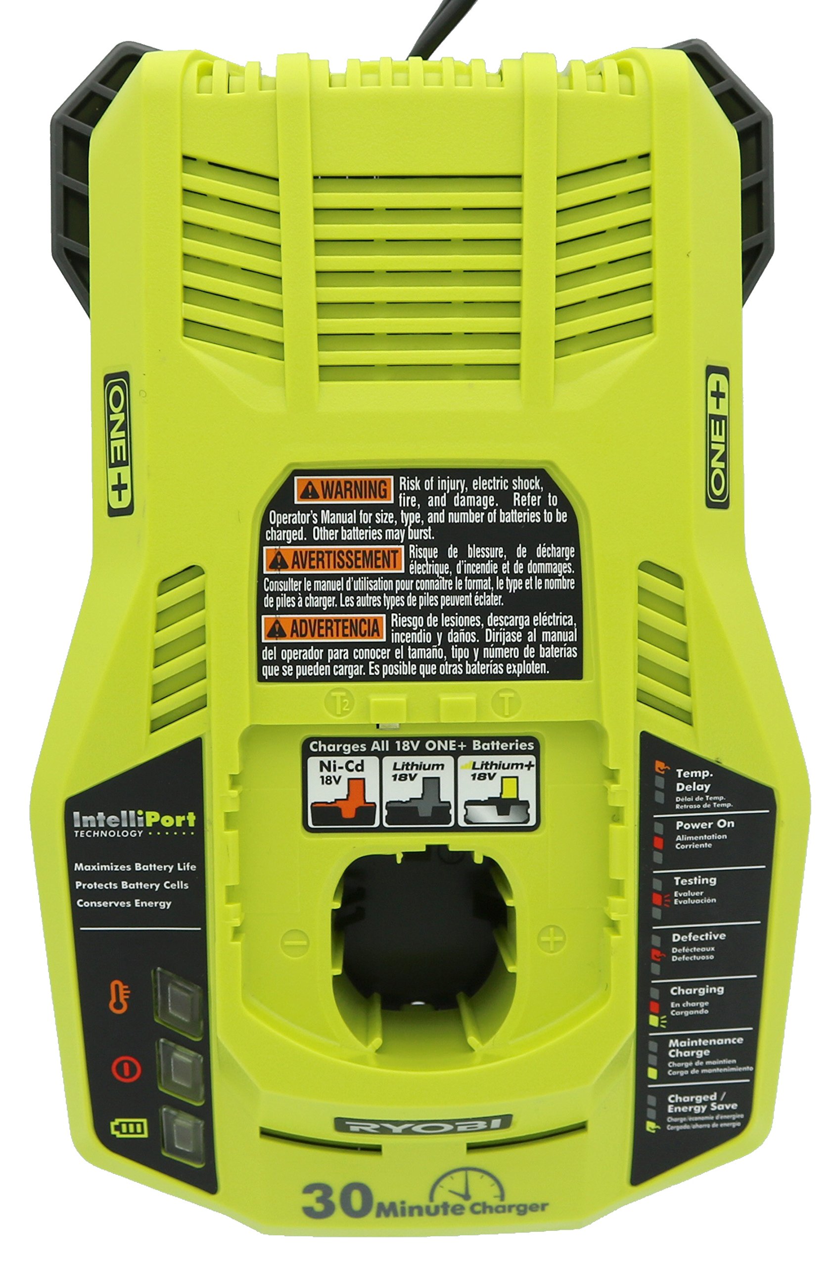 Ryobi P117 One+ 18V Dual Chemistry IntelliPort Lithium Ion & NiCad Battery Charger (Battery Not Included) - Fast Charging for Power Tools, Drills & Outdoor Equipment