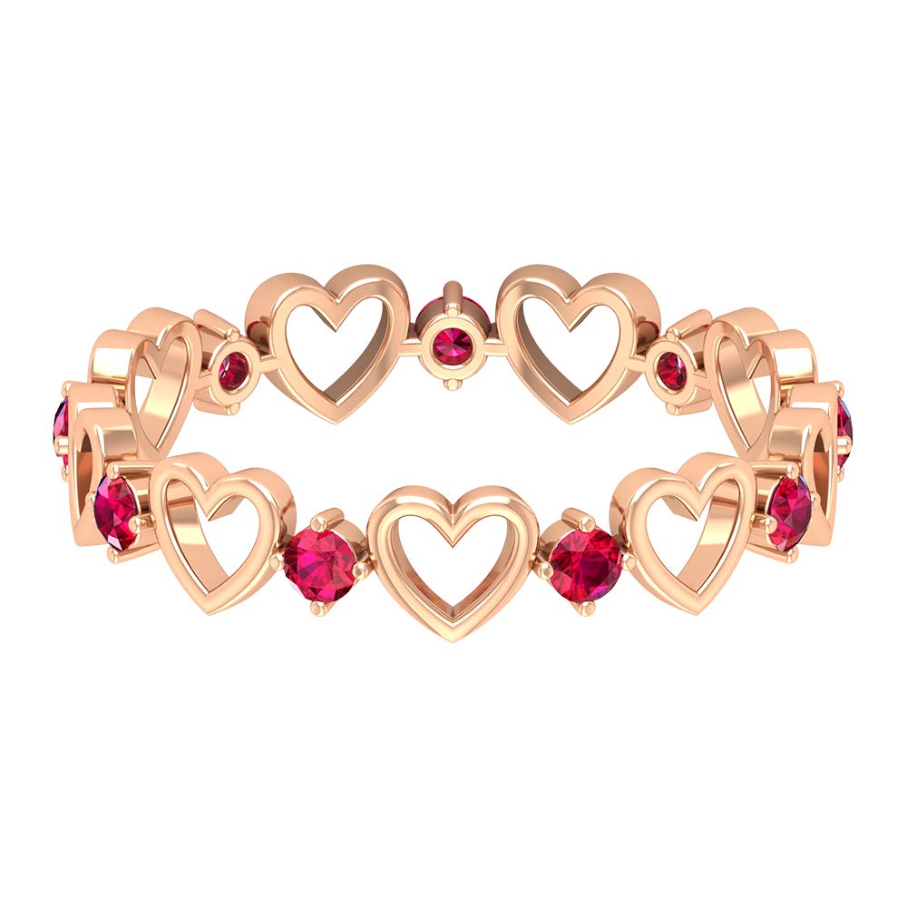 0.50 CT Genuine Ruby Promise Band Ring for Women - 14K Solid Gold Open Heart Design - Certified Natural Ruby Jewelry - Perfect for Anniversaries, Engagements & Special Occasions