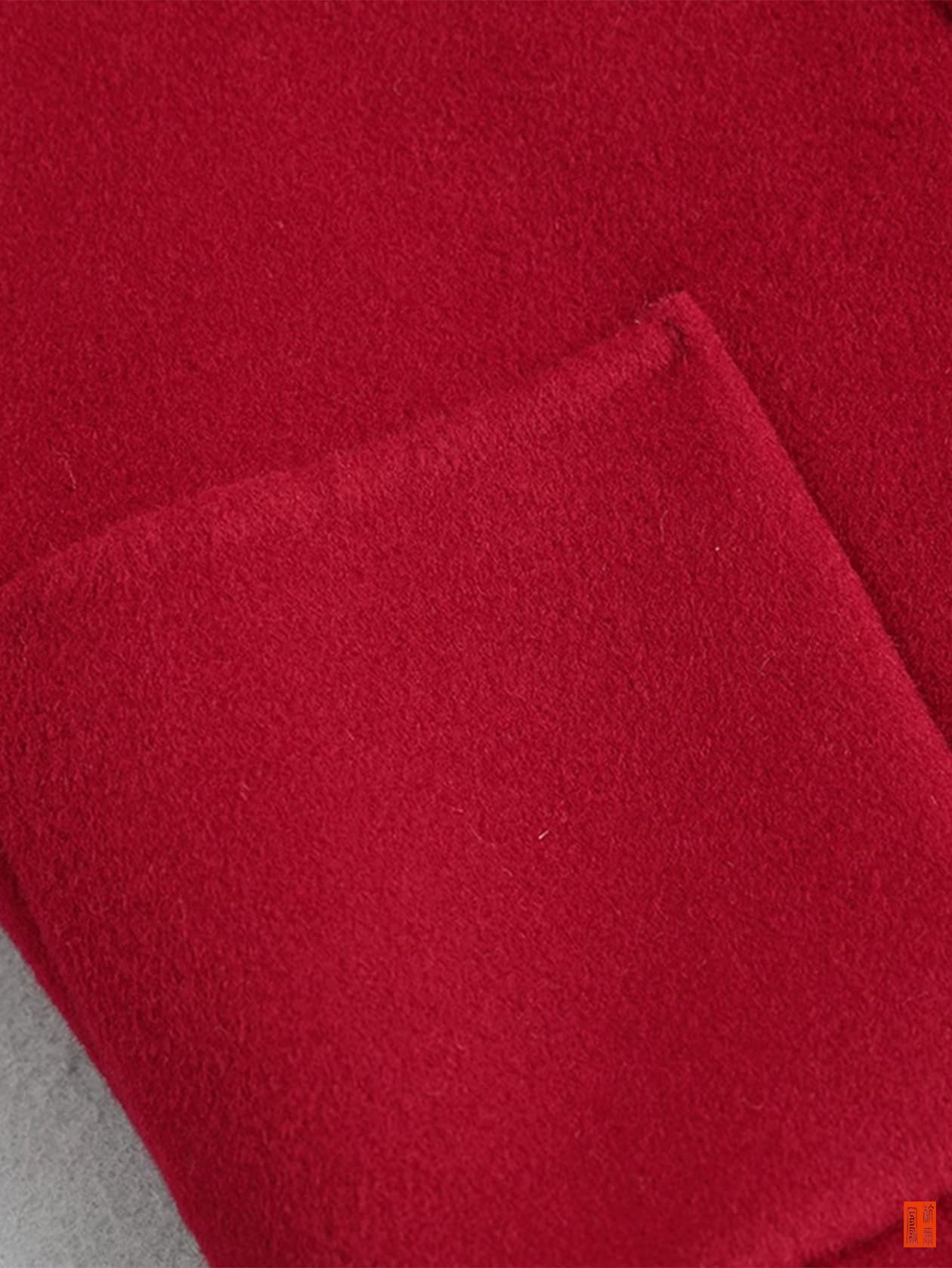 Women's Double-Sided Wool Coat with Handcrafted Buttons - Crew Neck Long Sleeve Warm Winter Top in Red | Perfect for Office Wear, Casual Outings & Holiday Parties