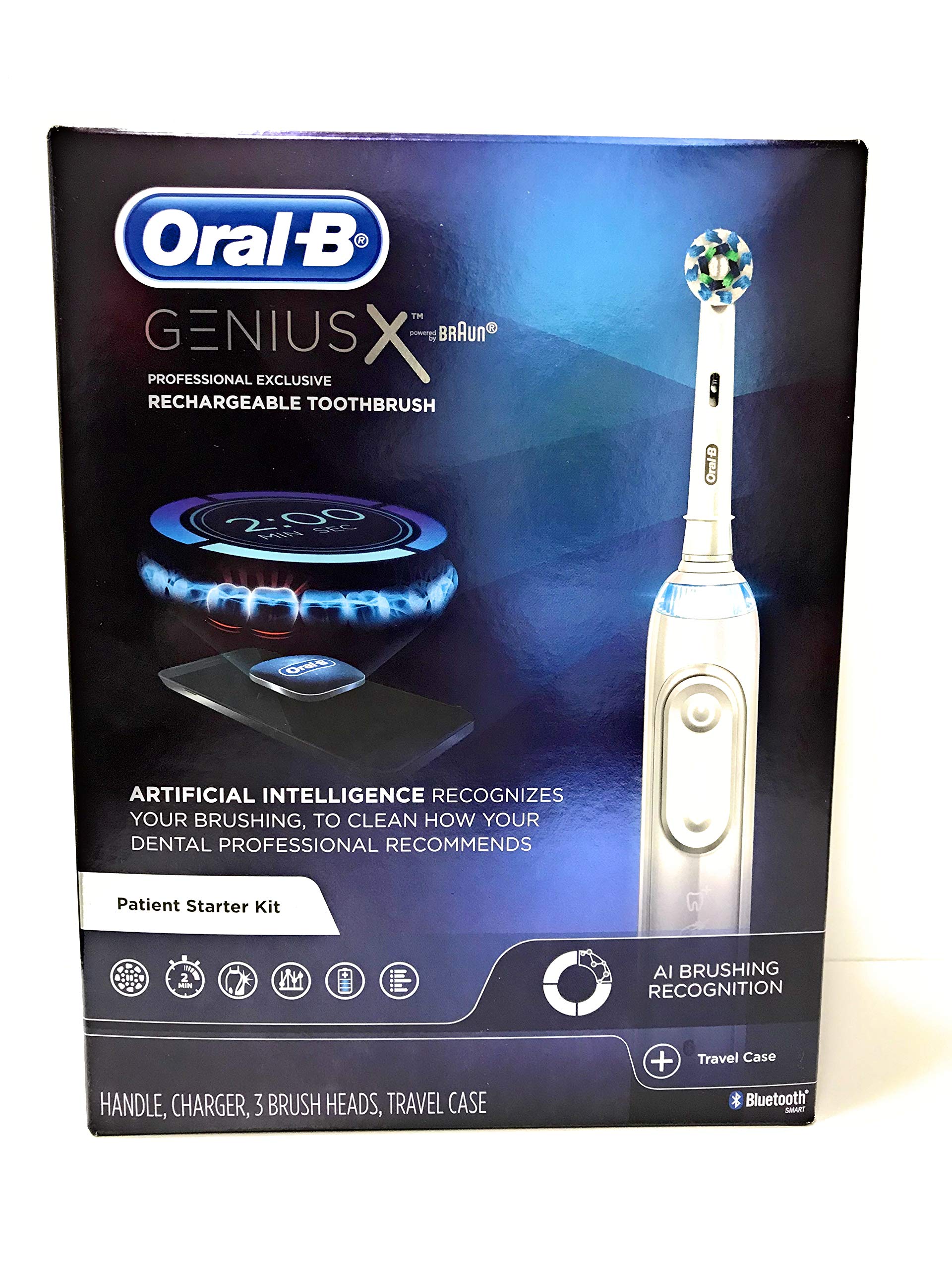 Oral-B Genius X Electric Toothbrush with Smart Pressure Sensor - Rechargeable Corded Toothbrush for Adults - Includes Brush Heads & Travel Case - Perfect for Home & Travel Use