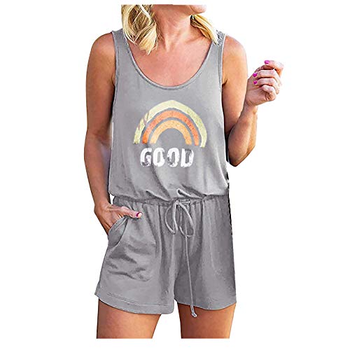 Stylish Women's Belted Casual Jumpsuit with Round Print & Pockets - Sleeveless Fashion Romper for Summer (Grey, XL) | Perfect for Beach Outings, Date Nights & Casual Wear