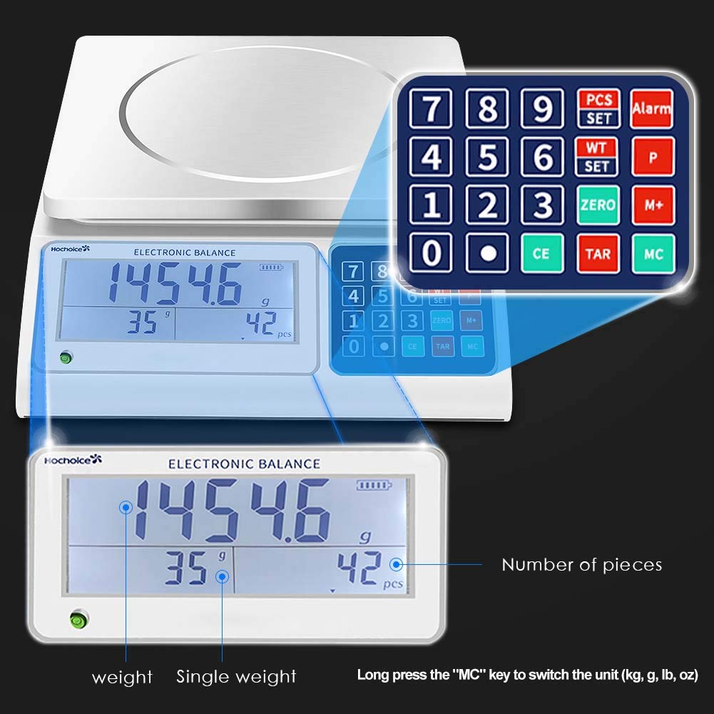 High Precision Industrial Counting Scale - 30kg/66lb Capacity, 0.5g/0.0011lb Accuracy with RS232 Port for Computer/Printer Connection | Digital Lab Scale for Jewelry, Pharmacy, Warehouse & Manufacturing