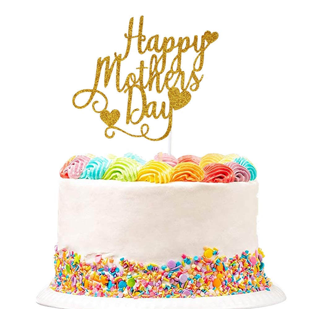 Elegant Gold Glitter Cake Topper for Mother's Day - 'Mom' Letter Cake Decoration with Shimmering Accents - Perfect for Birthday Parties, Anniversary Celebrations & Special Occasions