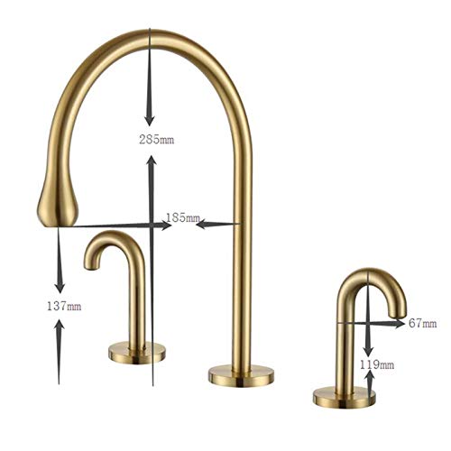 8 Inch Widespread Bathroom Faucet - 2 Handle Deck Mount Sink Faucet with 360° Swivel Spout - Brushed Gold Finish - Perfect for Modern Bathroom Vanities & Powder Rooms