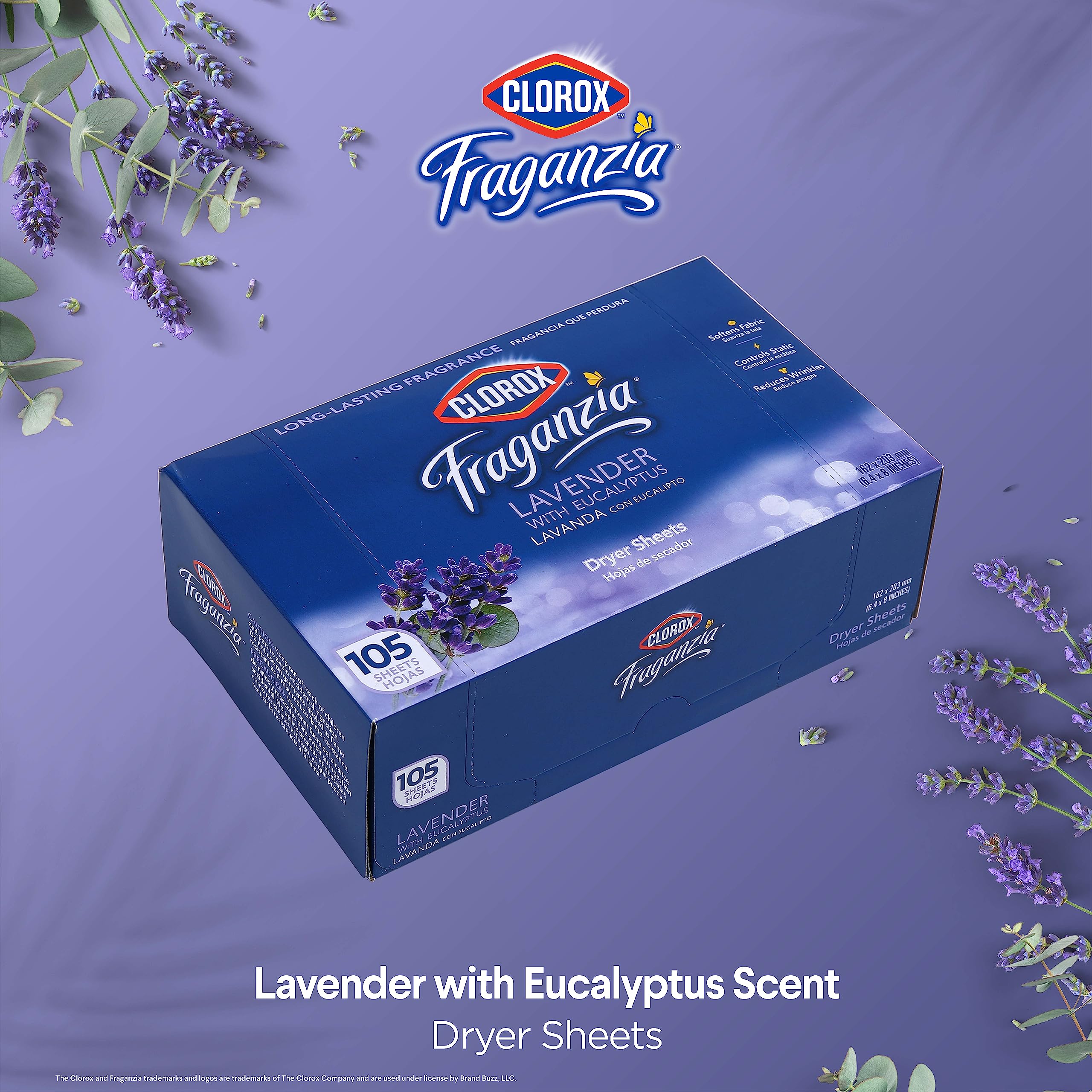 Clorox BB0191 Lavender Scented Fabric Softener Dryer Sheets - 105 Count | Fresh Scented Laundry Softener for Soft Clothes & Static Control | Perfect for Home Laundry, Hotels & Baby Clothes