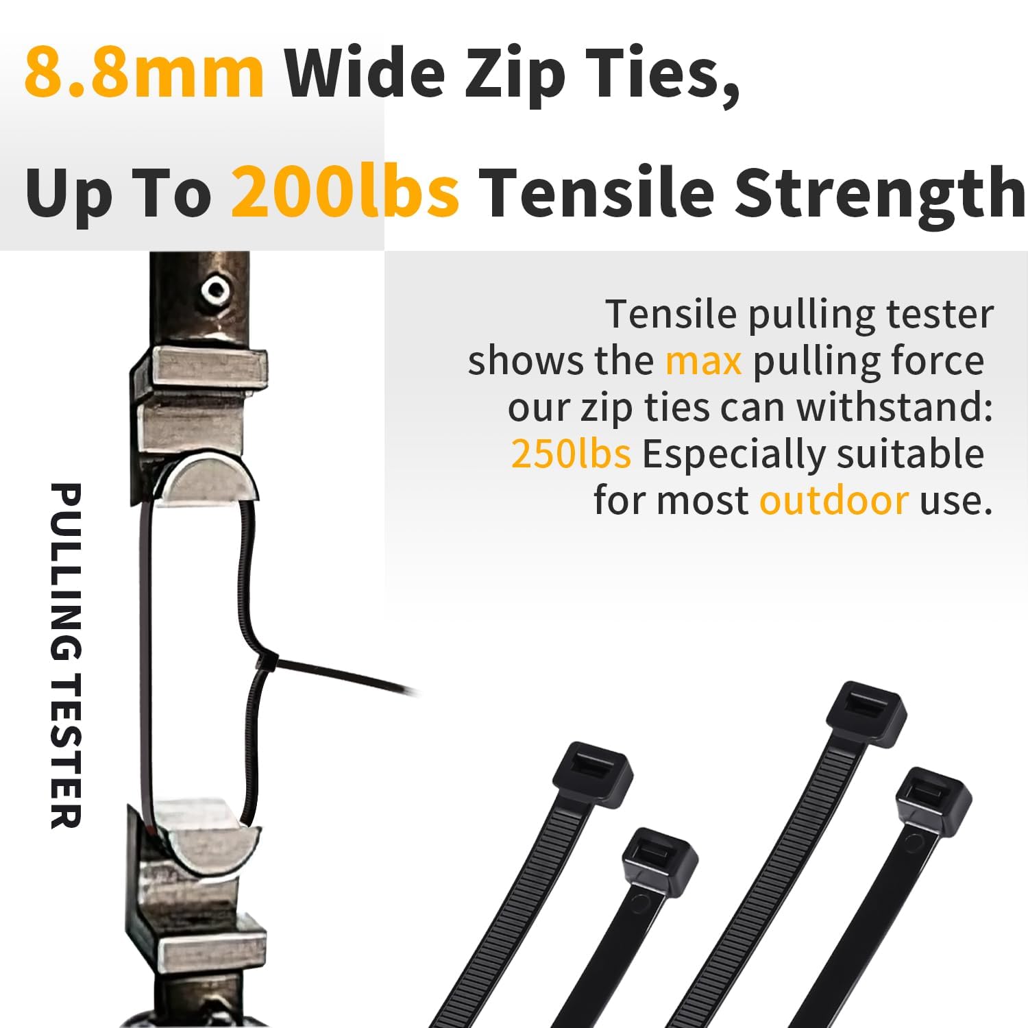 16 Inch Heavy Duty Black Cable Ties (100 Pack) - 200lb Strength, UV Resistant, Industrial Grade Zip Ties for Signs, Wires, Bundling & Outdoor Use