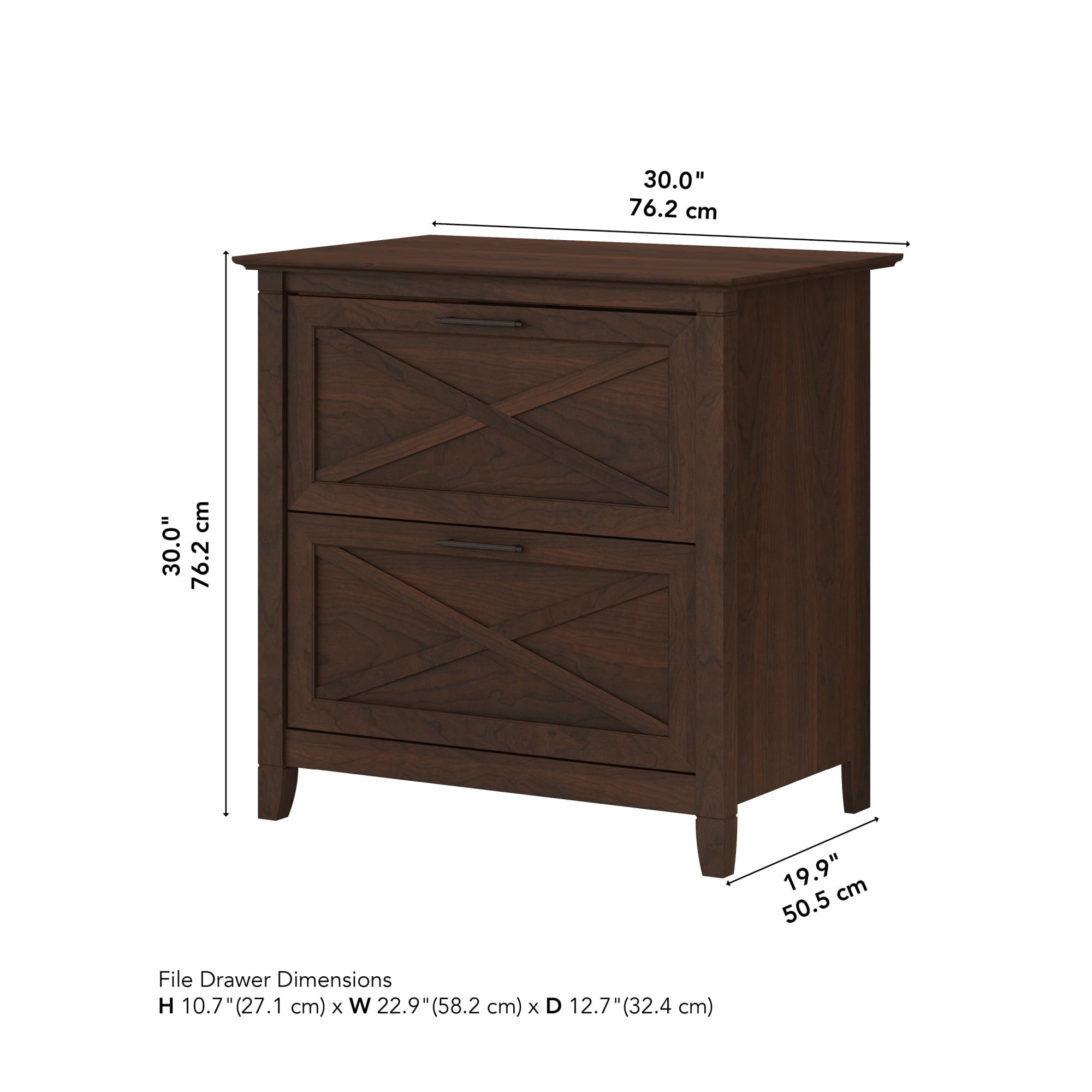 Bush Furniture Key West 2-Drawer Lateral File Cabinet in Bing Cherry Finish - Home Office Storage Solution for Files, Documents & Office Supplies