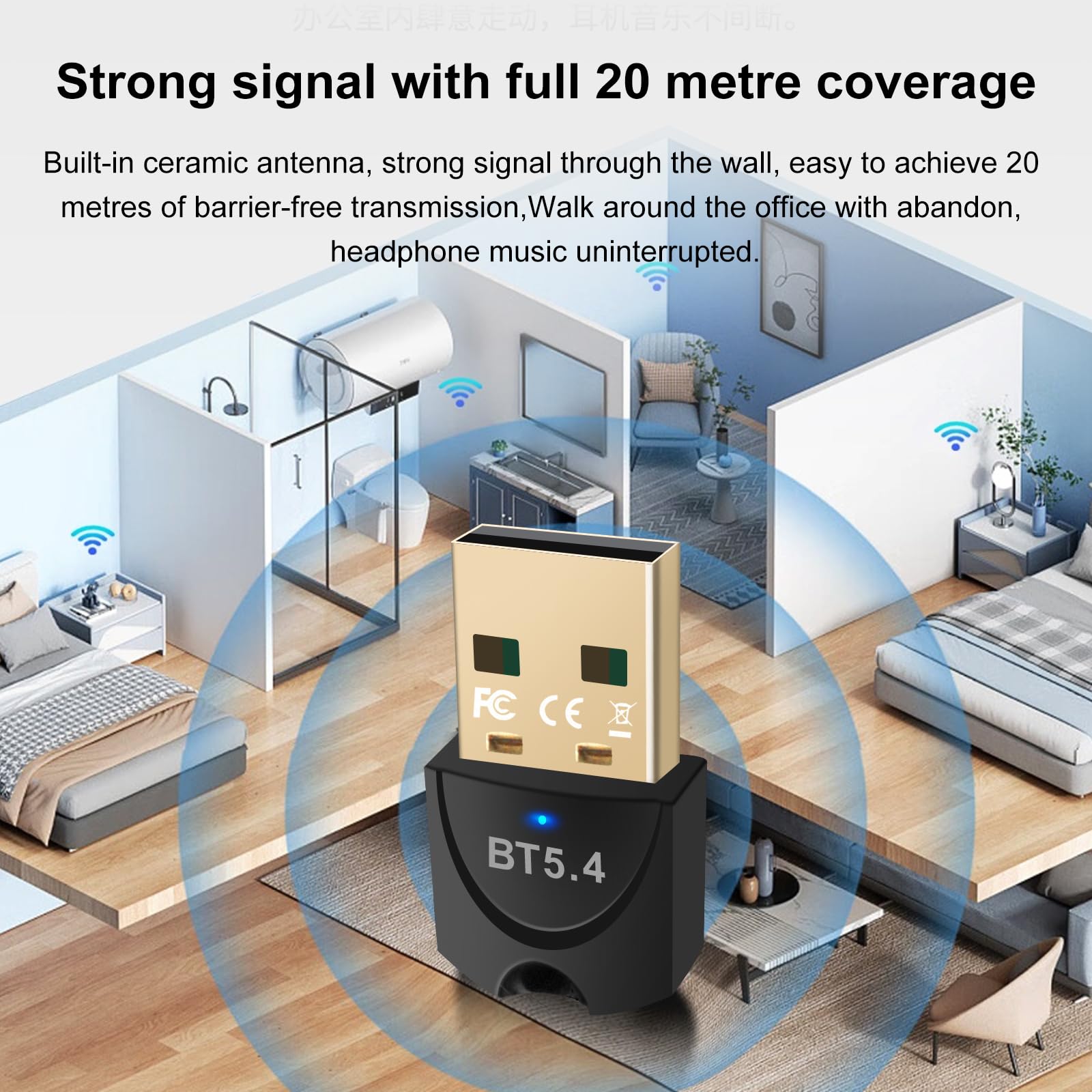 Bluetooth 5.4 USB Adapter for PC - Wireless Dongle for Mouse, Keyboard, Headphones, Phone, Tablet & Controller - Compatible with Windows 11/10/8.1/7 - Perfect for Home Office, Gaming & Multimedia Streaming