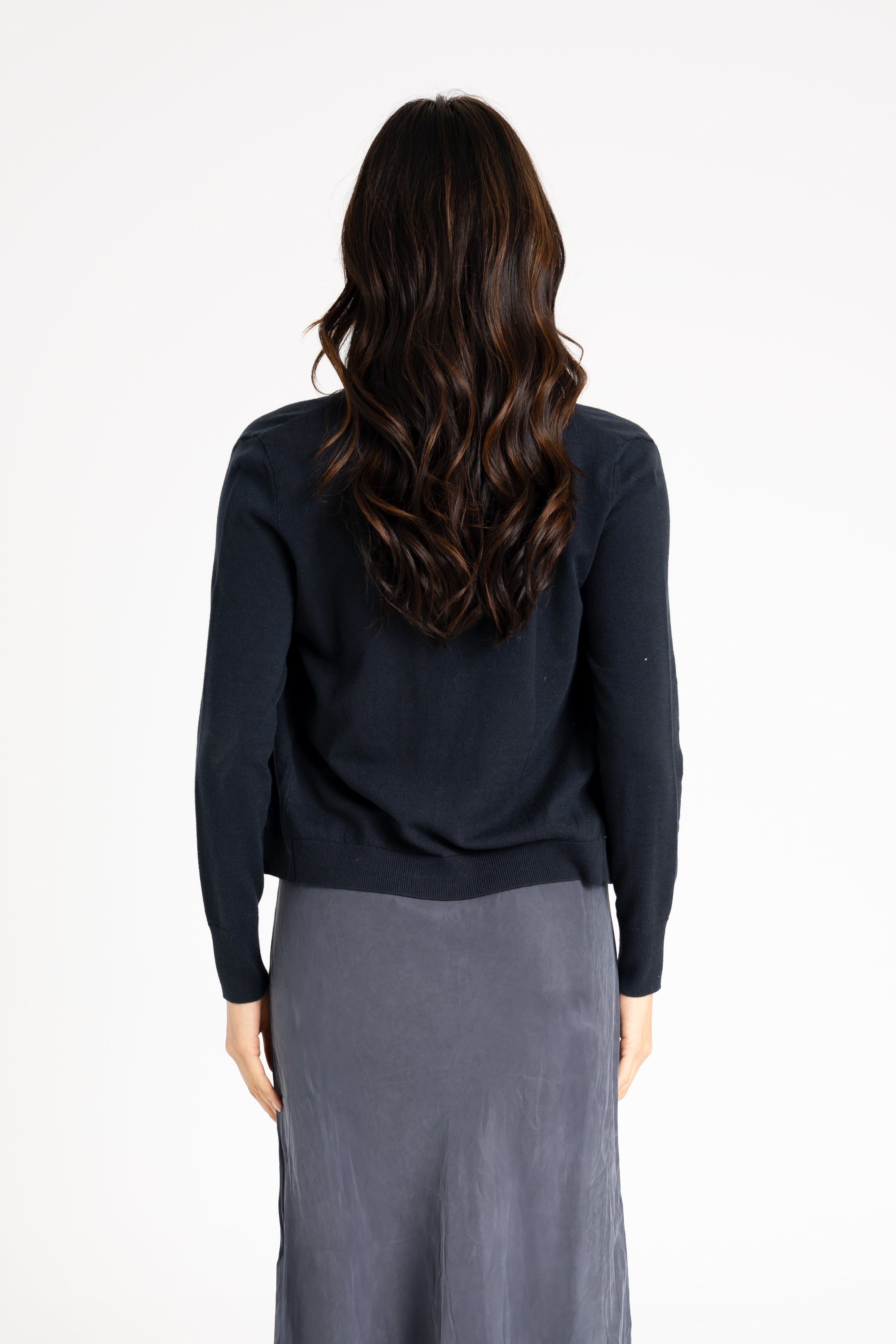 Navy Blue Button Up Knit Cardigan Sweater for Women - Cozy Fall & Winter Layering Outfit for Office, Casual, or Date Night
