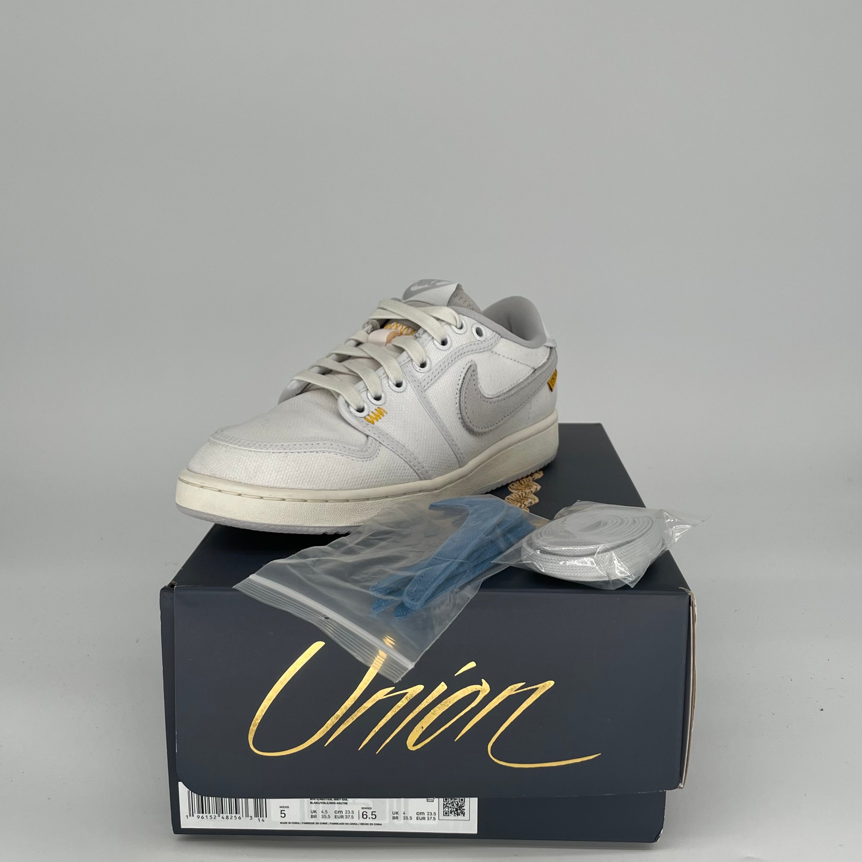**Air Jordan 1 Low AJKO Union White Canvas Sneakers - Size 5 (DO8912-101) - Perfect for Casual Wear, Street Style & Sneaker Collectors**