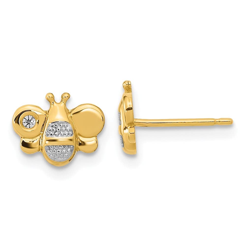 14K White Rhodium Plated CZ Cubic Zirconia Bee Stud Earrings for Women - 7x8.92mm Simulated Diamond Jewelry - Perfect for Everyday Wear, Gift Giving & Special Occasions
