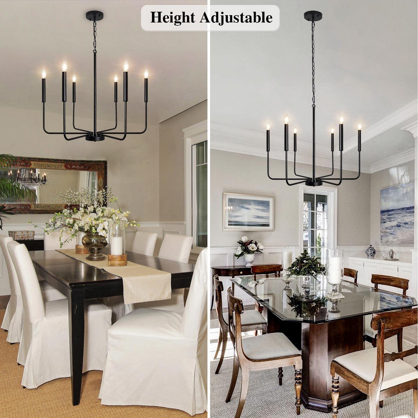 ETONIMERR 6-Light Matte Black Chandelier - 26 Inch Farmhouse Pendant Light Fixture with Industrial Rustic Design for Dining Room, Kitchen Island, Living Room & Foyer | Perfect for Home Decor, Wedding Venues and Restaurant Lighting