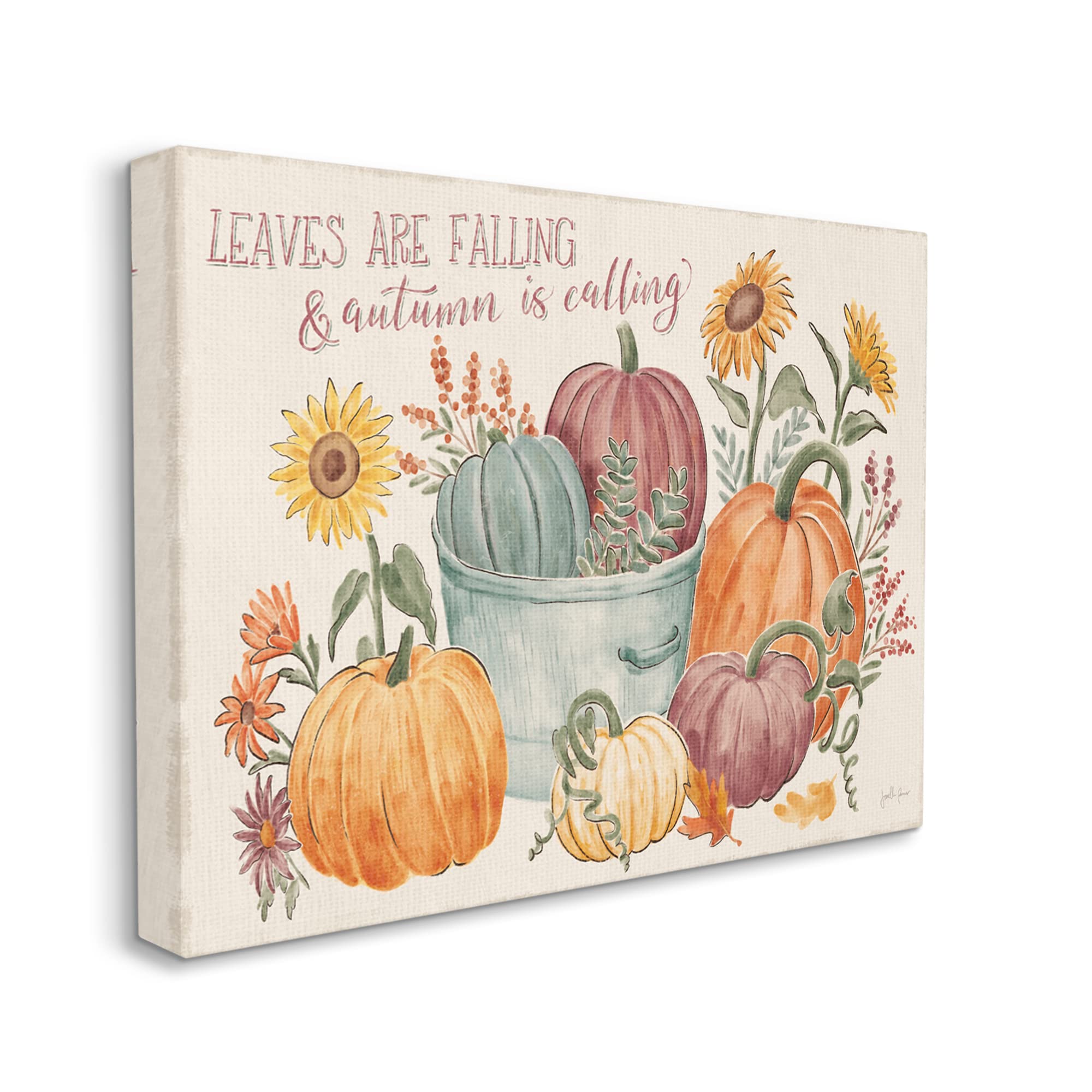 Stupell Industries 'Leaves Falling Autumn is Calling' Pumpkin Baskets Canvas Wall Art - 48x36 Inch Orange Fall Decor for Living Room, Bedroom & Seasonal Home Decor