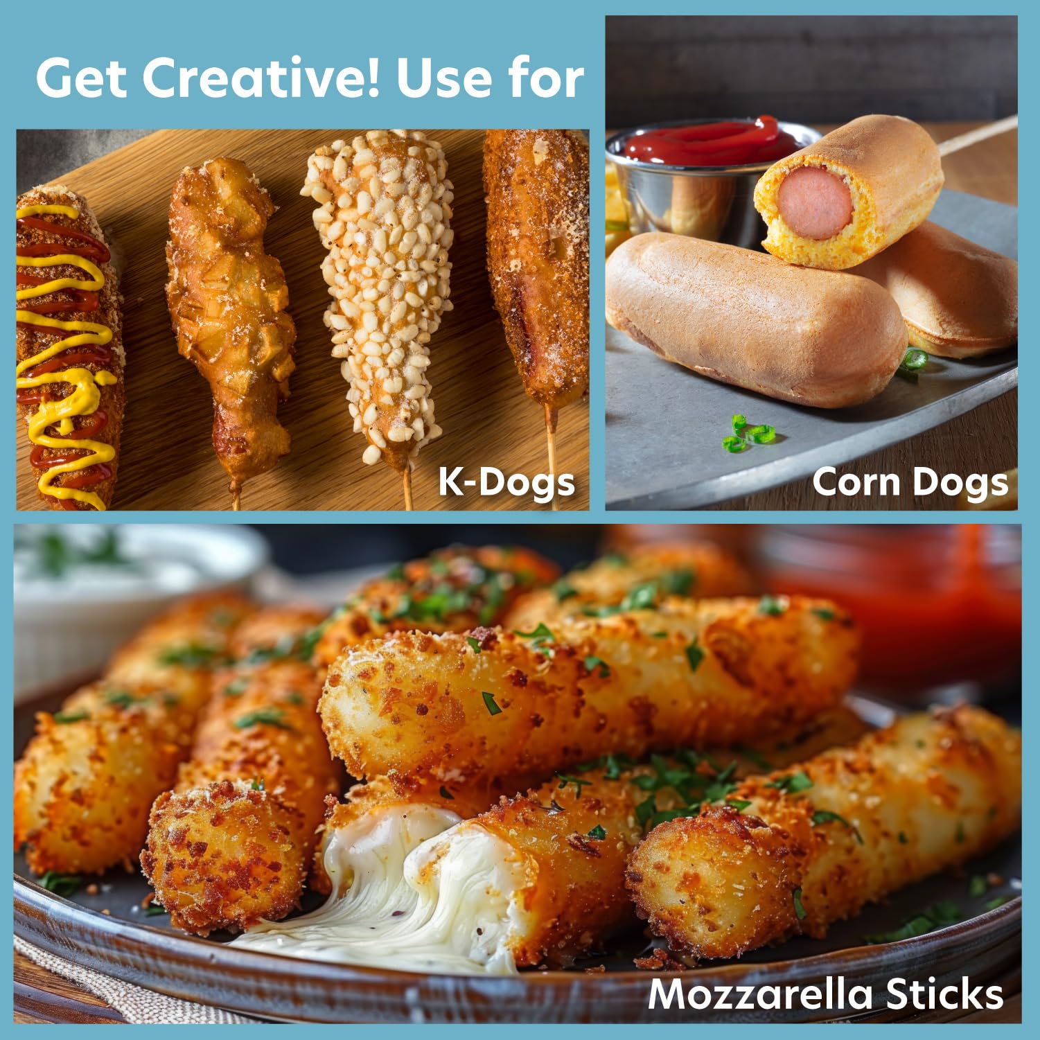 Electric Corn Dog Maker with Nonstick Coating - 6 Mini Hot Dogs on a Stick, Mozzarella Cheese Sticks & Cake Pops Maker - Includes 50 Skewers & Recipe Book - Perfect for Parties, Snacks & Family Fun - Great Gift for Kids & Food Lovers - Ideal for Game Nights, Birthday Celebrations & Holiday Gatherings