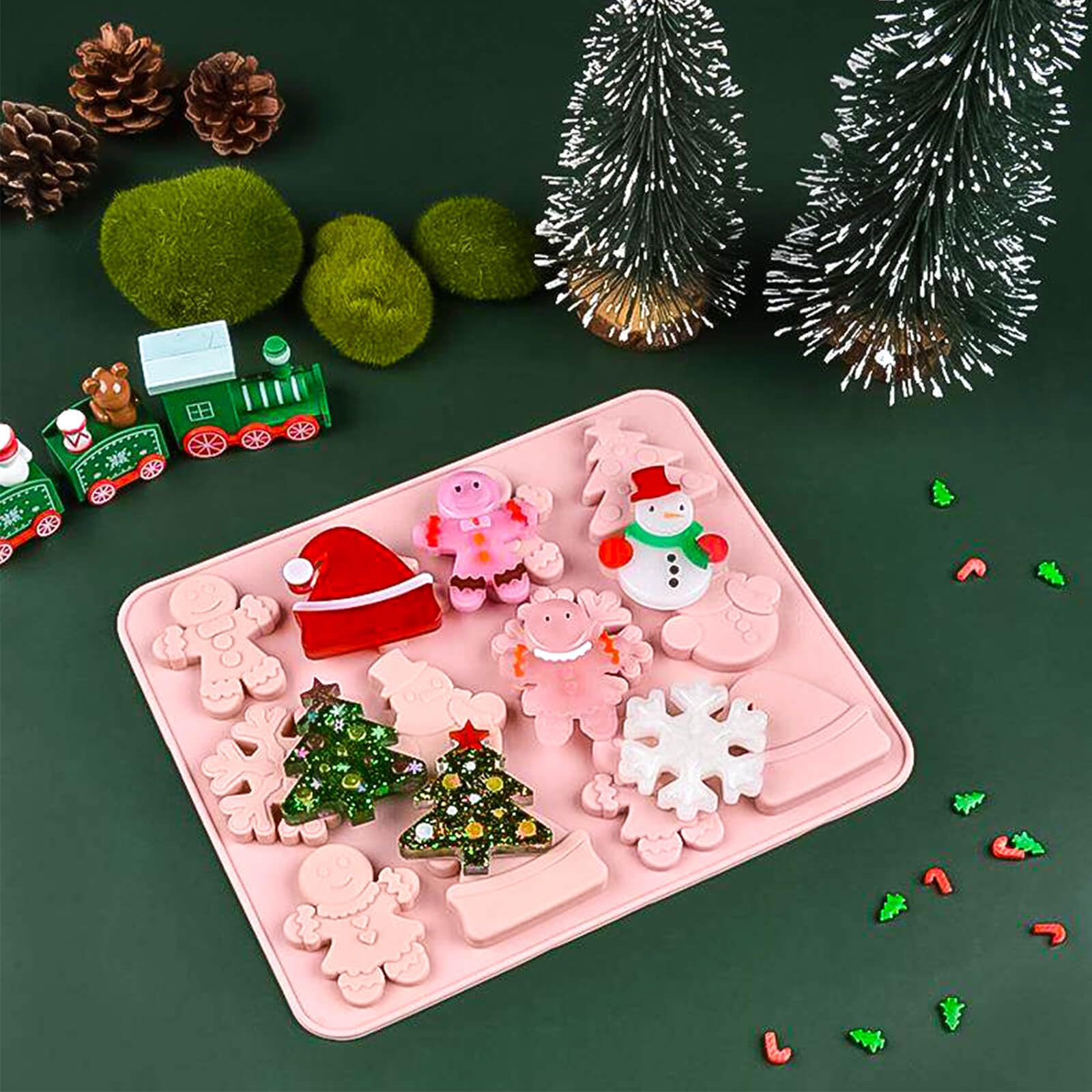 3PCS Christmas Silicone Baking Molds Set - Tree, Snowman & Snowflake Cookie, Chocolate, Candy, Wax Melt Molds for Holiday Baking & DIY Crafts - Perfect for Christmas Cookies, Gingerbread, Gummy Treats & Festive Decorations (Pink)