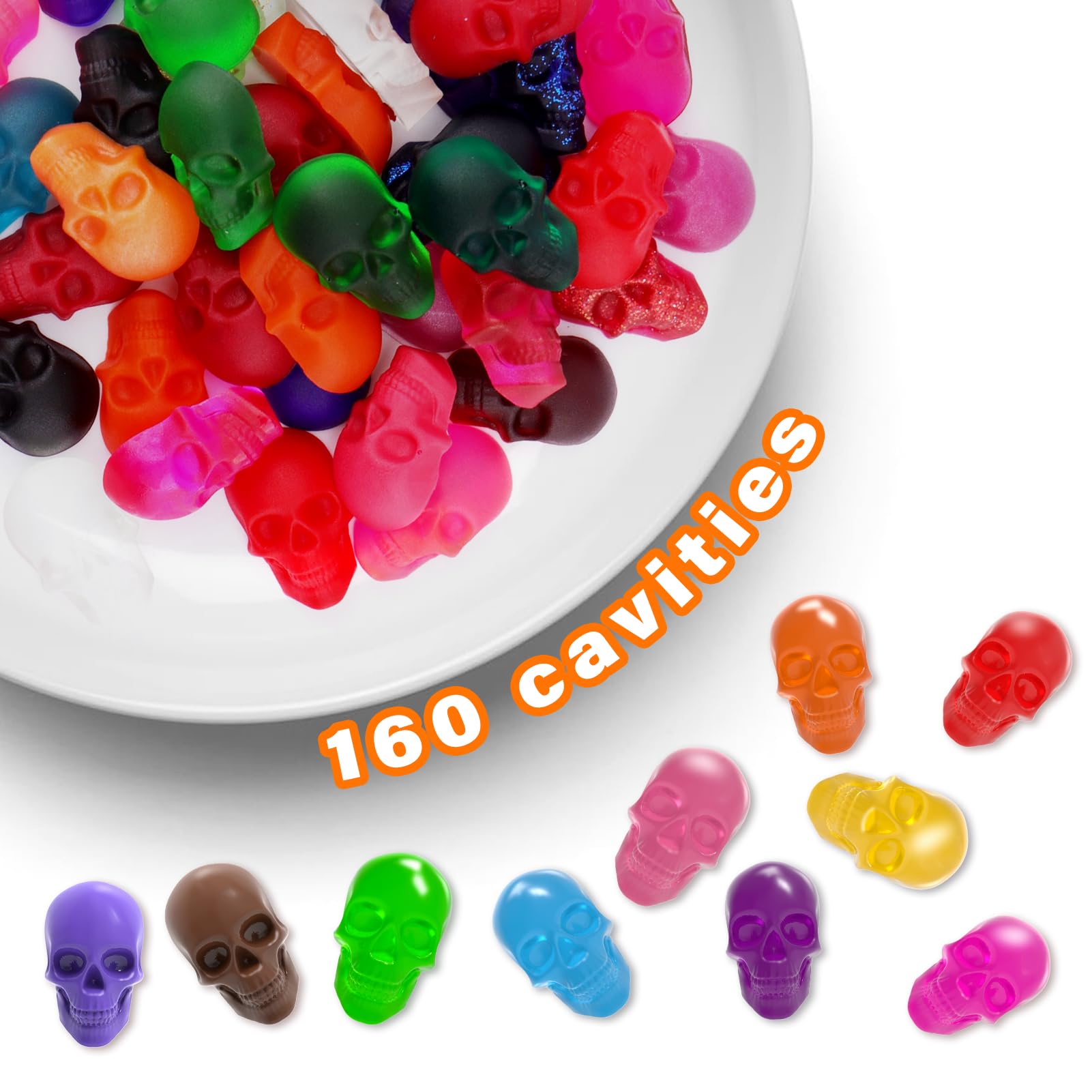 Premium 4-Pack Silicone Skull Candy Molds - 40 Cavity Non-Stick Gummy, Chocolate & Jelly Molds with 2 Droppers - Perfect for Halloween Treats, Party Favors, Baking Decorations & DIY Desserts
