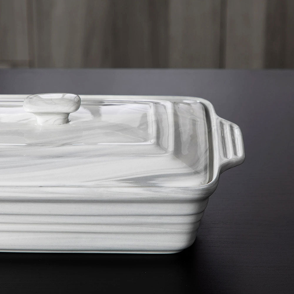 Maddox Covered Rectangular Casserole Dish - 3QT Oven Safe Baking Pan with Glass Lid - Perfect for Casseroles, Lasagna & Holiday Cooking | Microwave & Dishwasher Safe