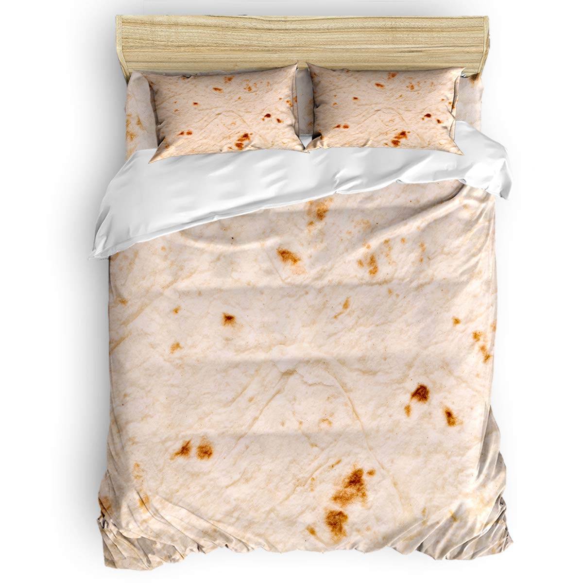 King Size Ocean Party Duvet Cover Set - 4 Piece Burrito Style Bedding with Flour Tortilla Design, Flat Sheet & Pillow Covers | Fun Food Themed Bedroom Decor for Teens & Dorm Rooms