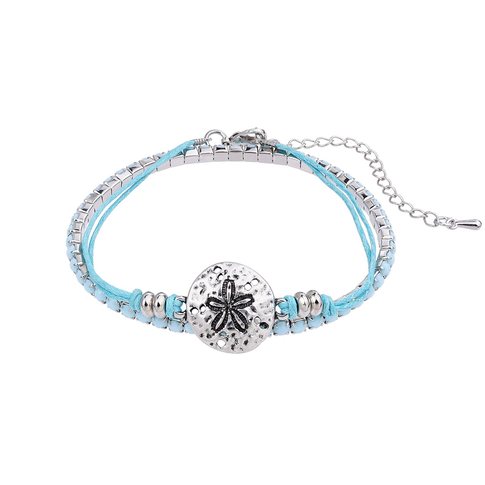 Boho Beach Bracelets for Women - Adjustable Starfish, Turtle & Conch Shell Anklets with Turquoise Beads - Stretchy Foot Jewelry for Summer Vacations, Pool Parties & Beach Weddings