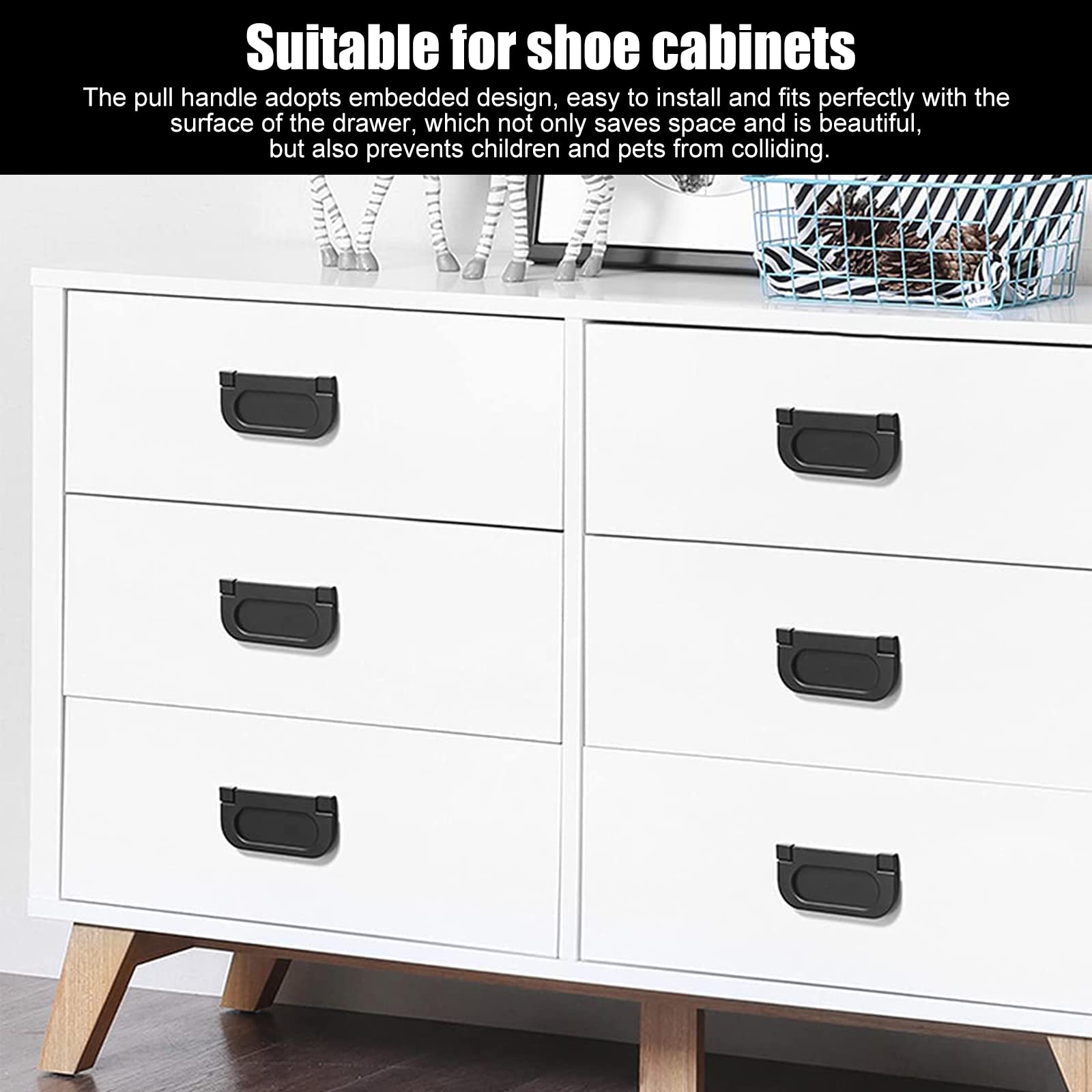 Black Cabinet Pull Handles - Flush Mount Drawer Pulls for Dresser, Wardrobe & Kitchen Cabinets - Durable Hardware for Home Improvement & Furniture Upgrade (Perfect for Bedroom, Bathroom & Office Storage)